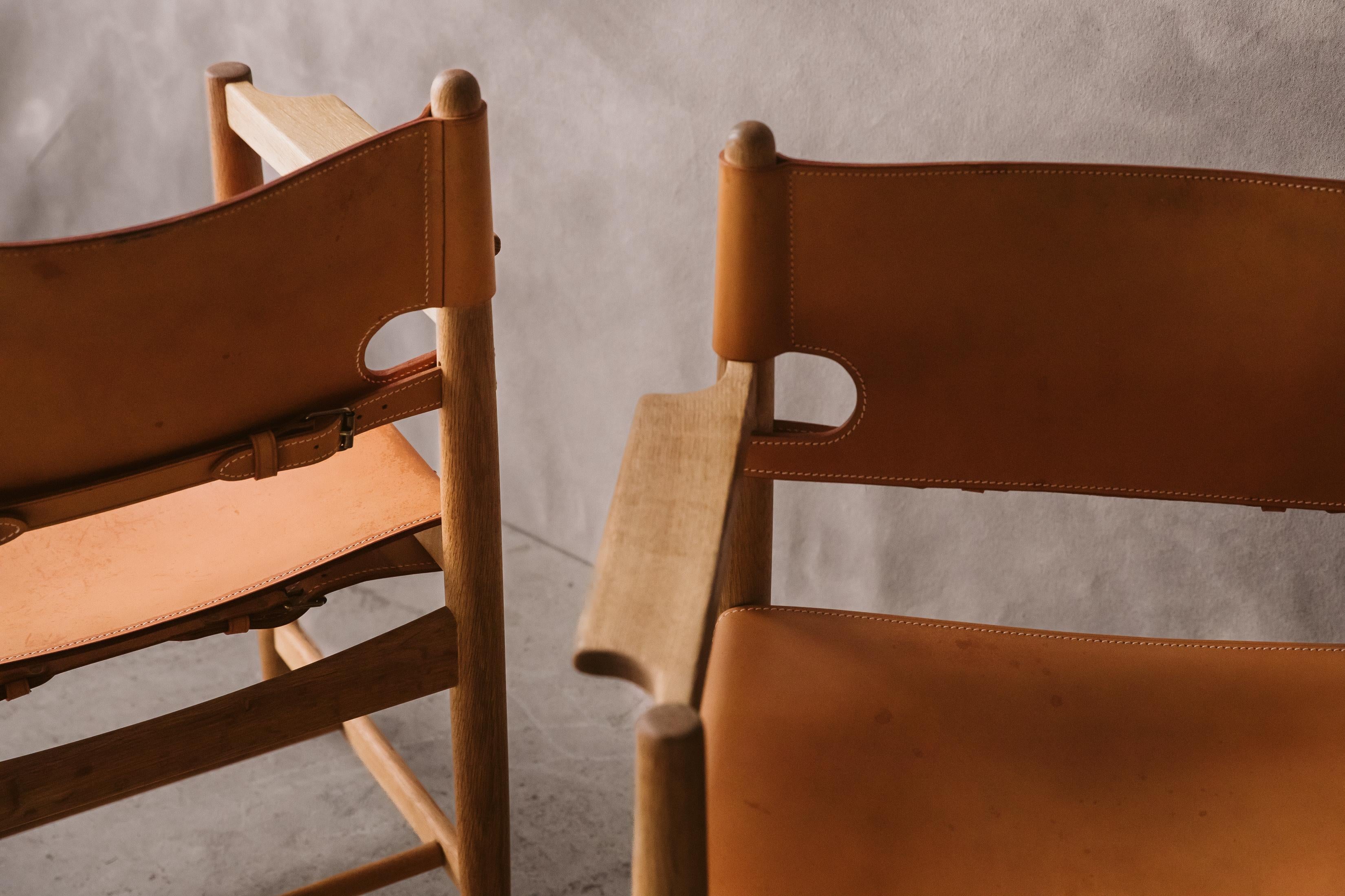 Leather Vintage Set of Six Hunting Chairs by Børge Mogensen, Circa 1970