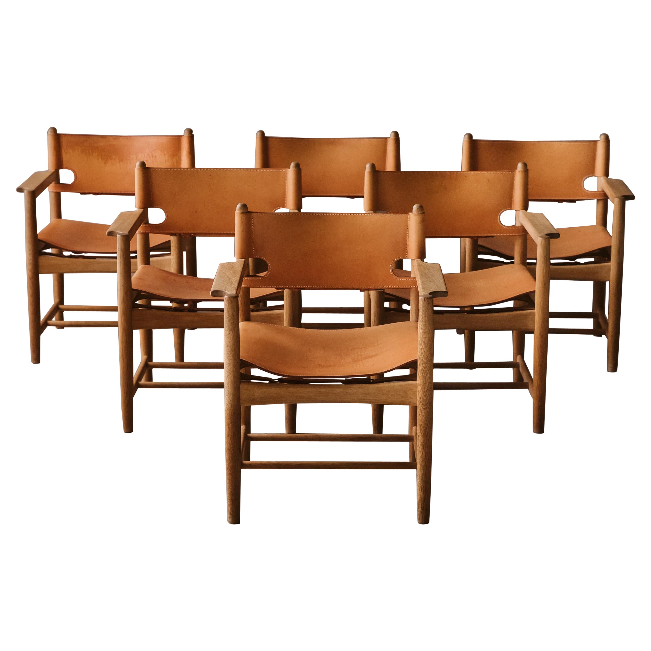 Vintage Set of Six Hunting Chairs by Børge Mogensen, Circa 1970