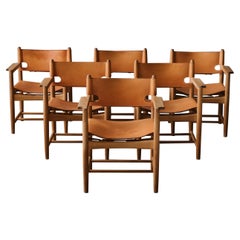 Vintage Set of Six Hunting Chairs by Børge Mogensen, Circa 1970