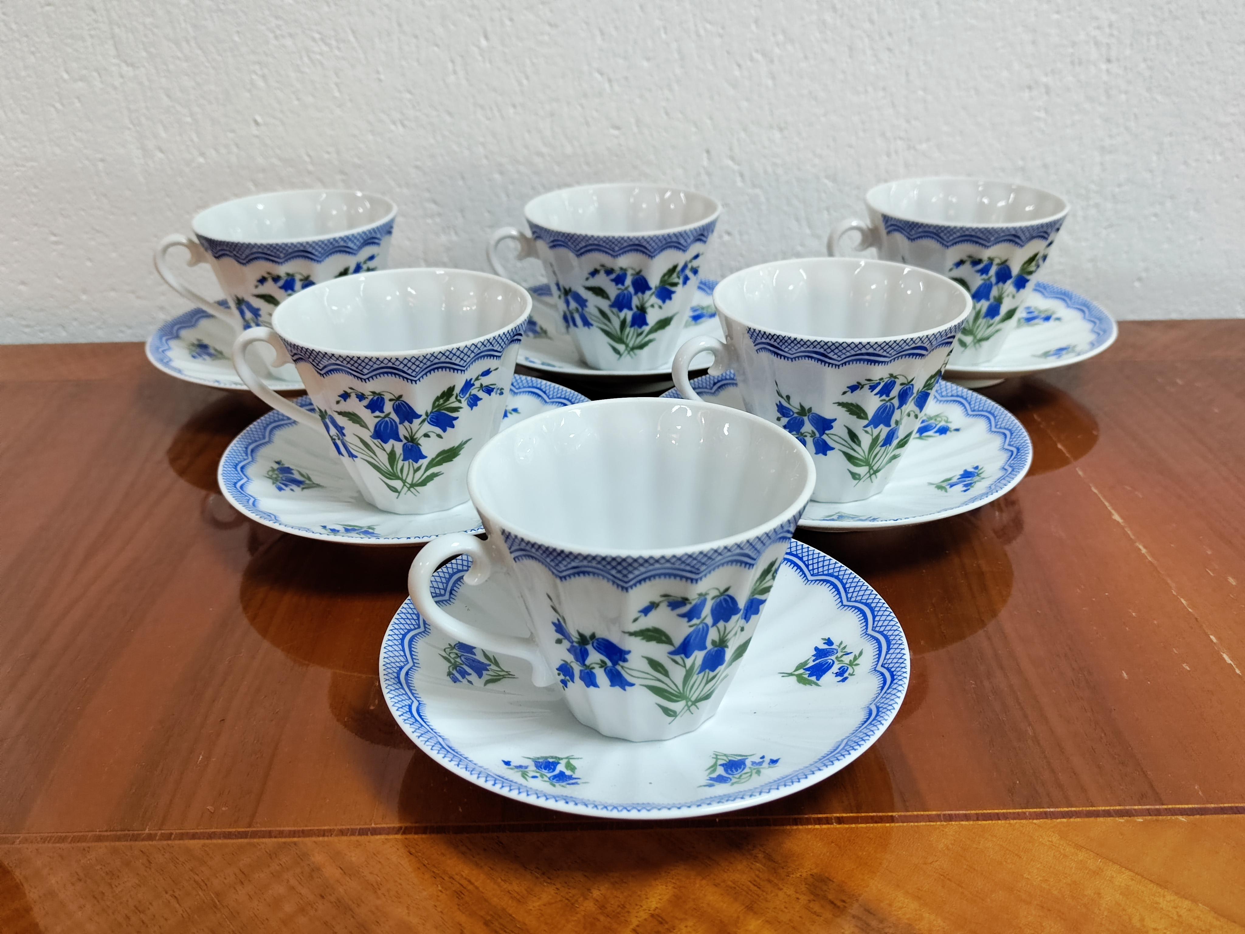Ukrainian Vintage Set of Six Imperial Lomonosov Porcelain Tea Set Cups, Russia 1960s For Sale