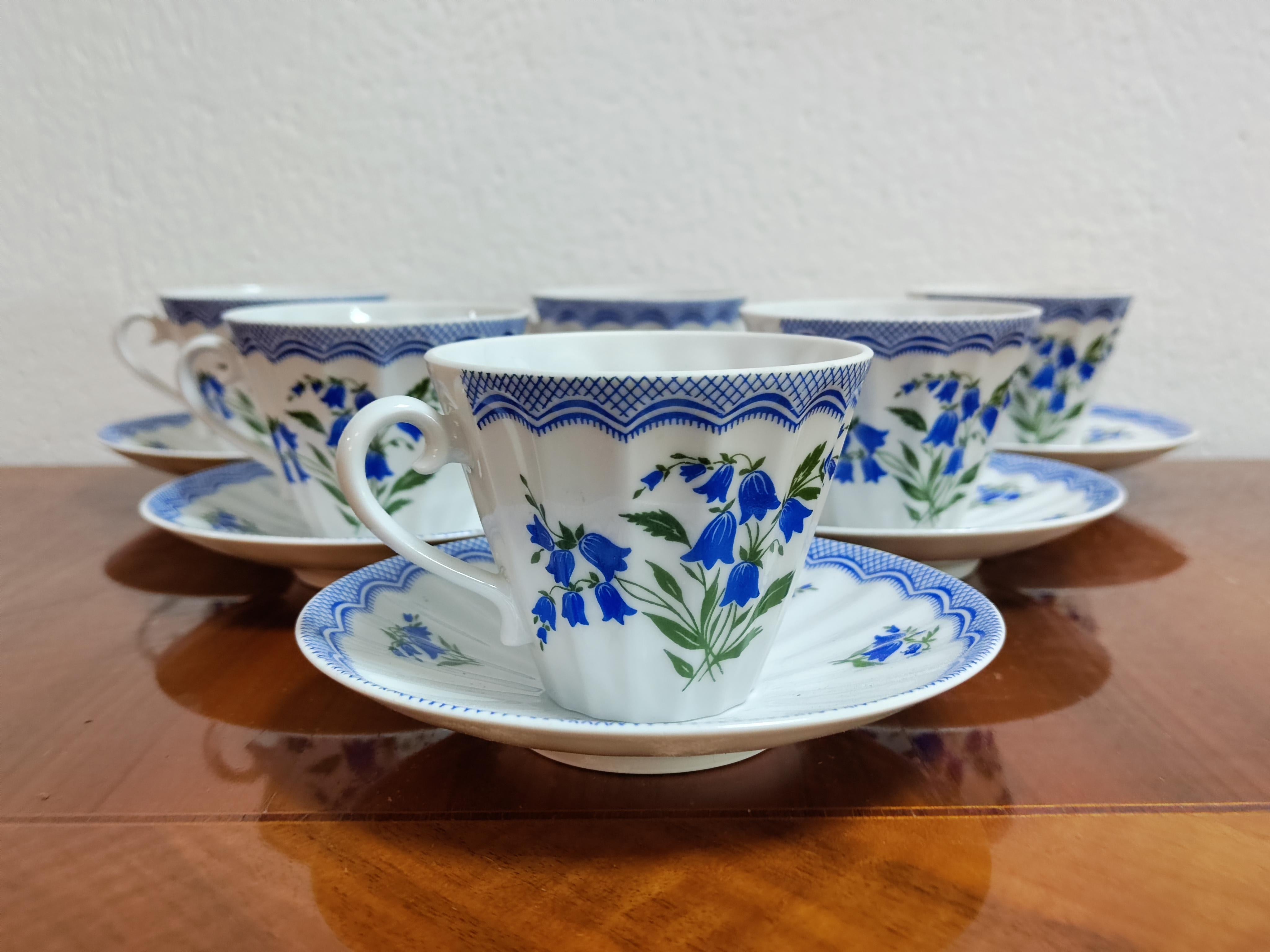 Vintage Set of Six Imperial Lomonosov Porcelain Tea Set Cups, Russia 1960s In Good Condition For Sale In Beograd, RS