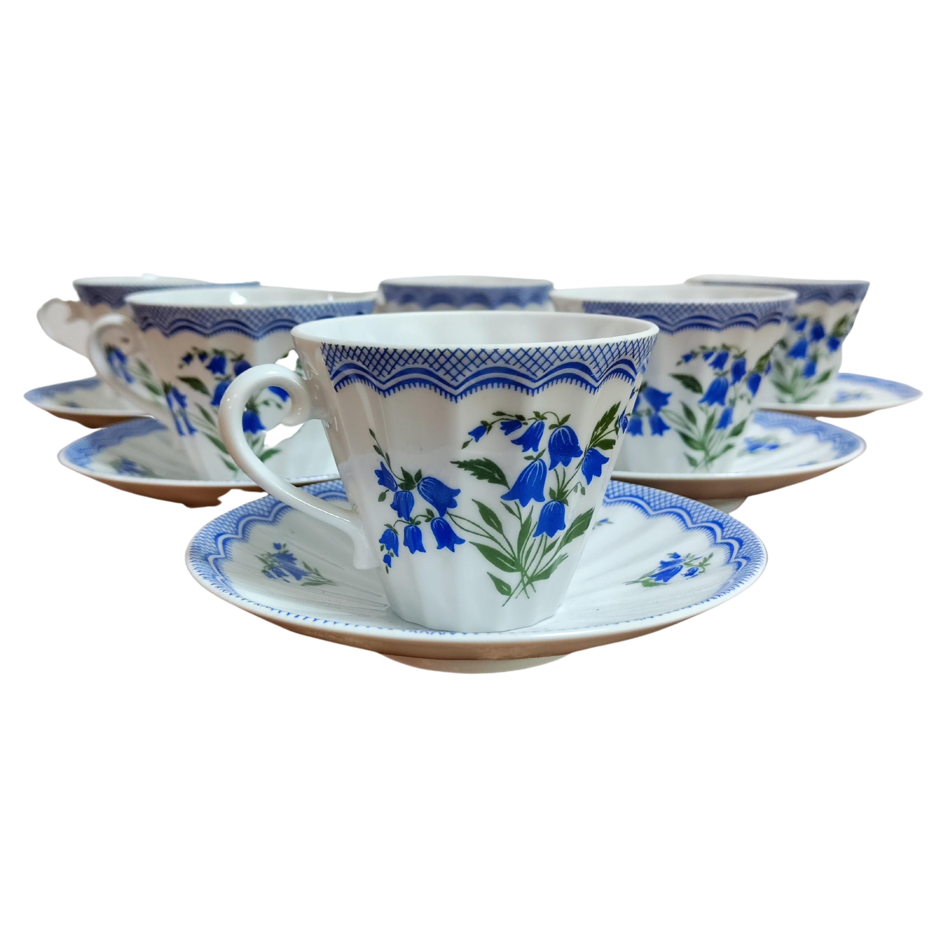 Vintage Set of Six Imperial Lomonosov Porcelain Tea Set Cups, Russia 1960s