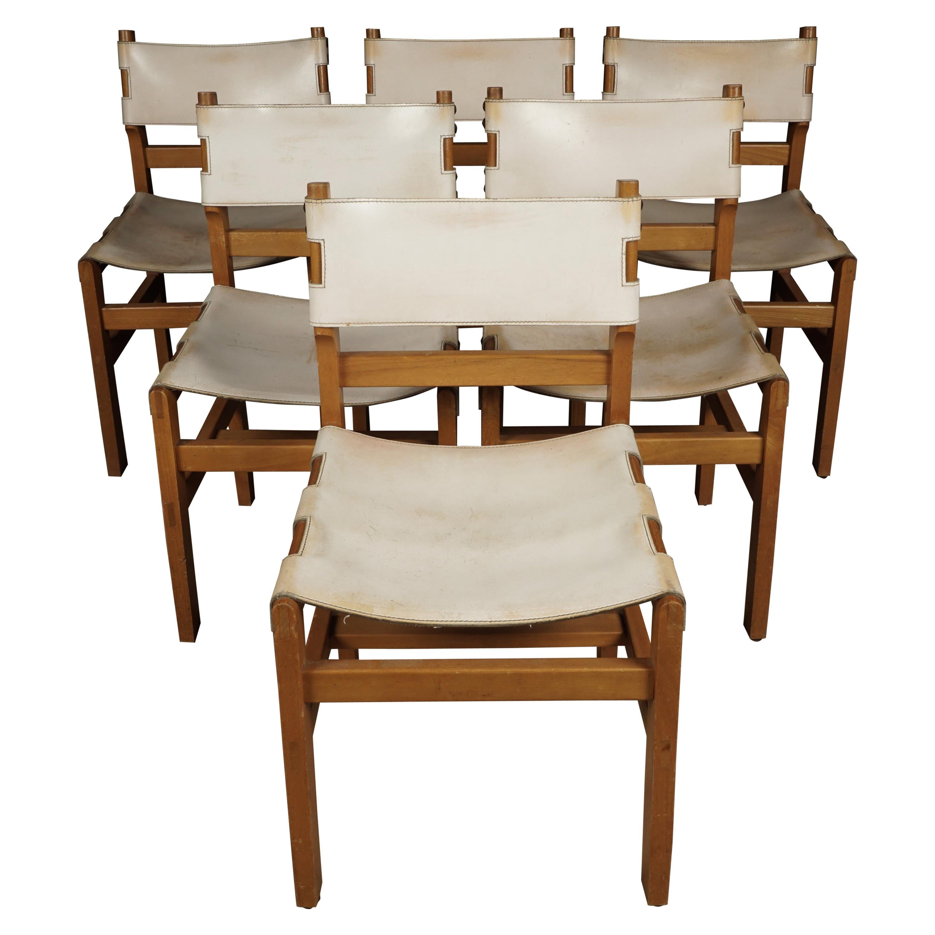 Vintage Set of Six Leather Dining Chairs From France, 1970s