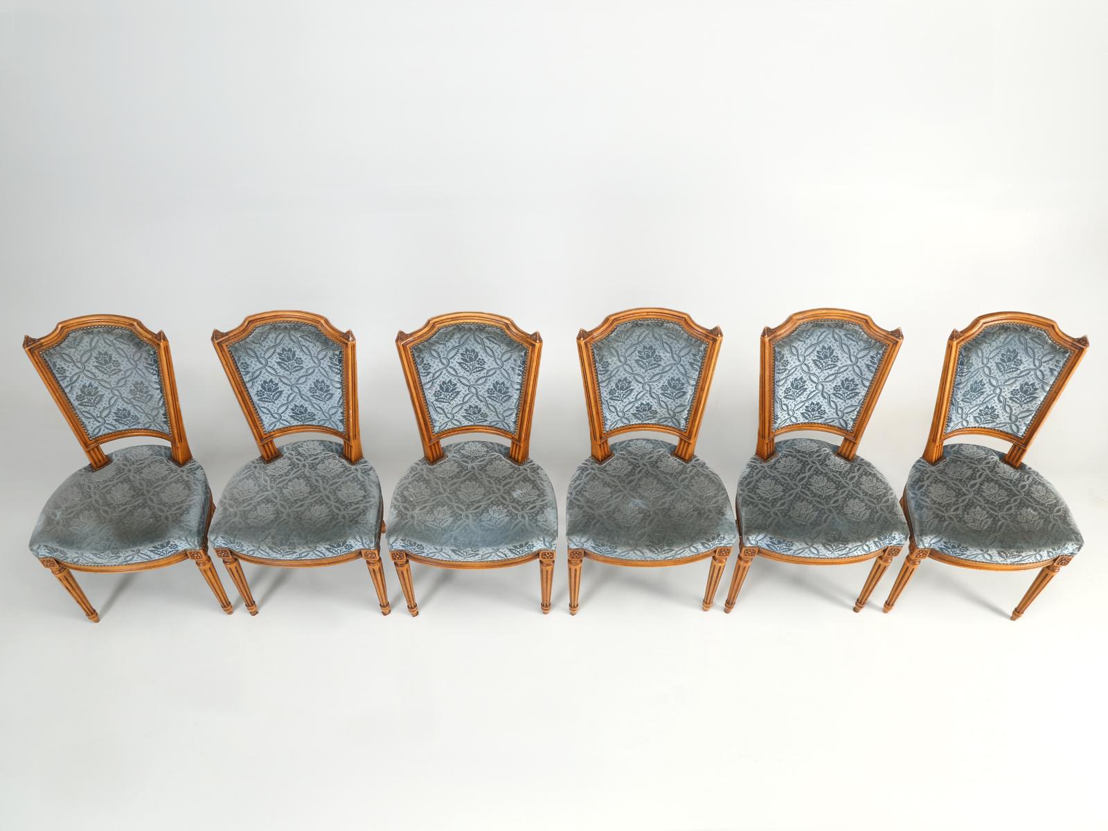 Beech Vintage Set of Six Louis XVI Style Dining Side Chairs in Old Fabric