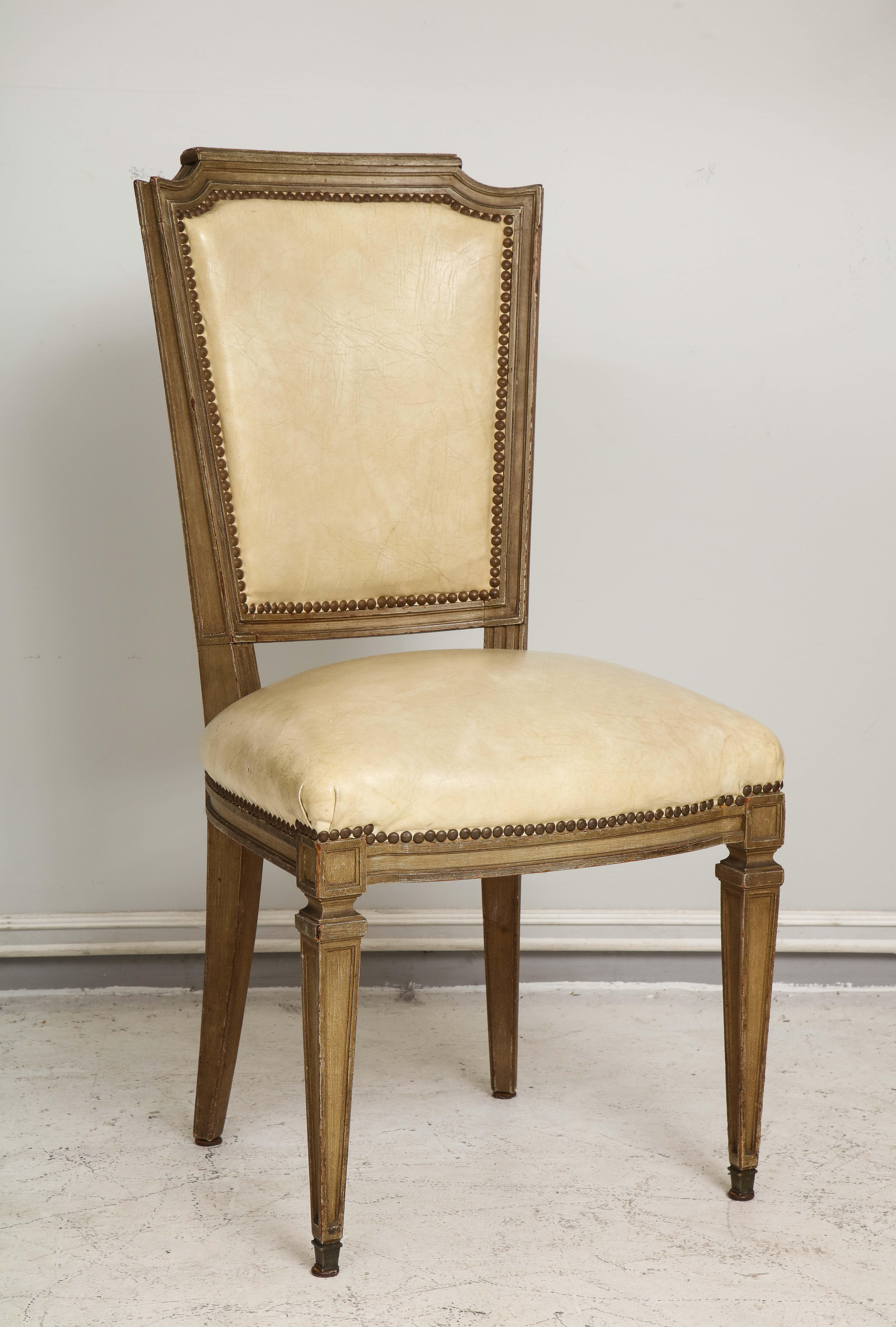 Vintage Set of Six Louis XVI Style Painted Dining Room Chairs For Sale 1