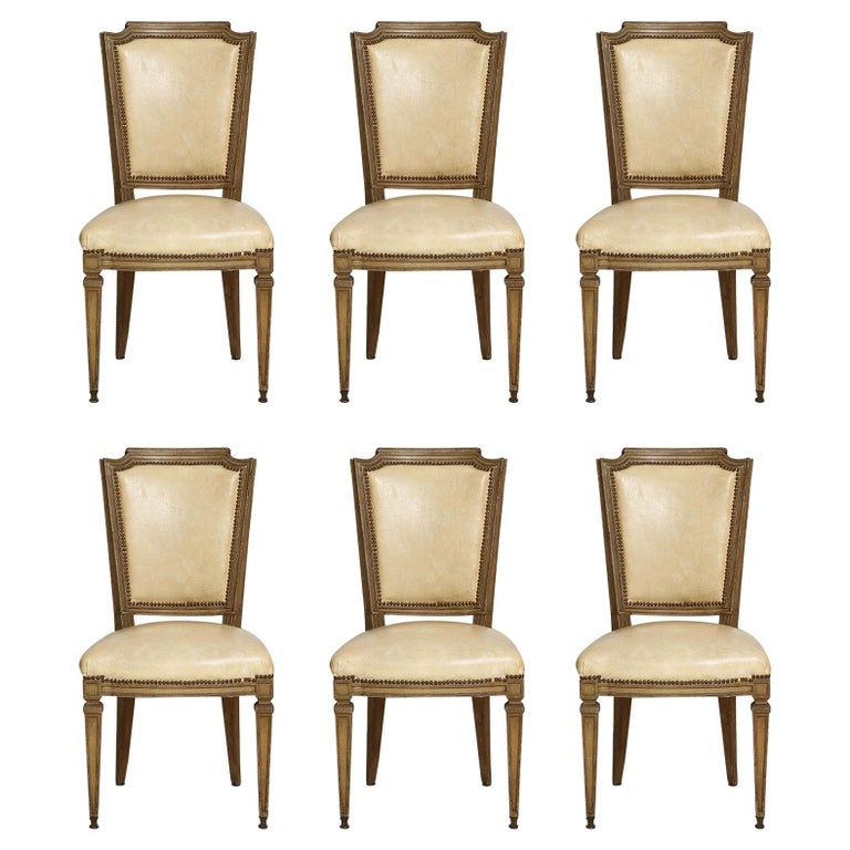 Vintage Set of Six Louis XVI Style Painted Dining Room Chairs For Sale