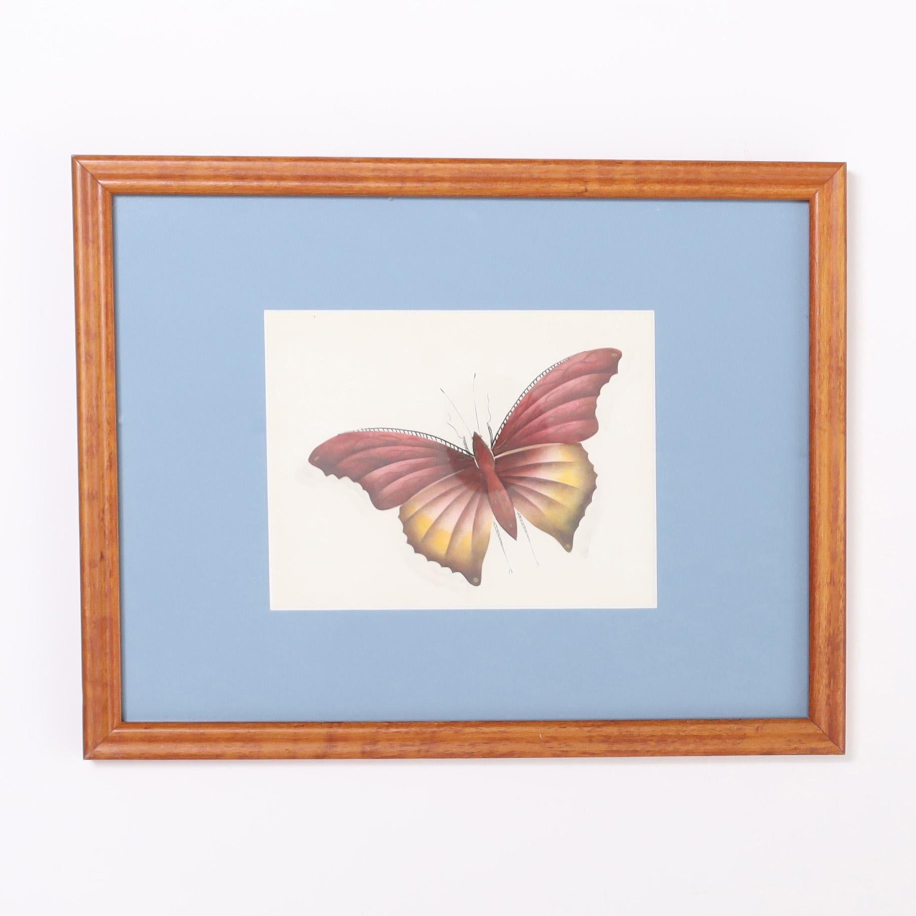 Vintage Satz von sechs Motten Aquarelle im Angebot 4