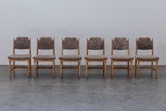 Conjunto vintage de seis sillas de comedor de roble y piel de oveja de Dinamarca, de alrededor de 1960