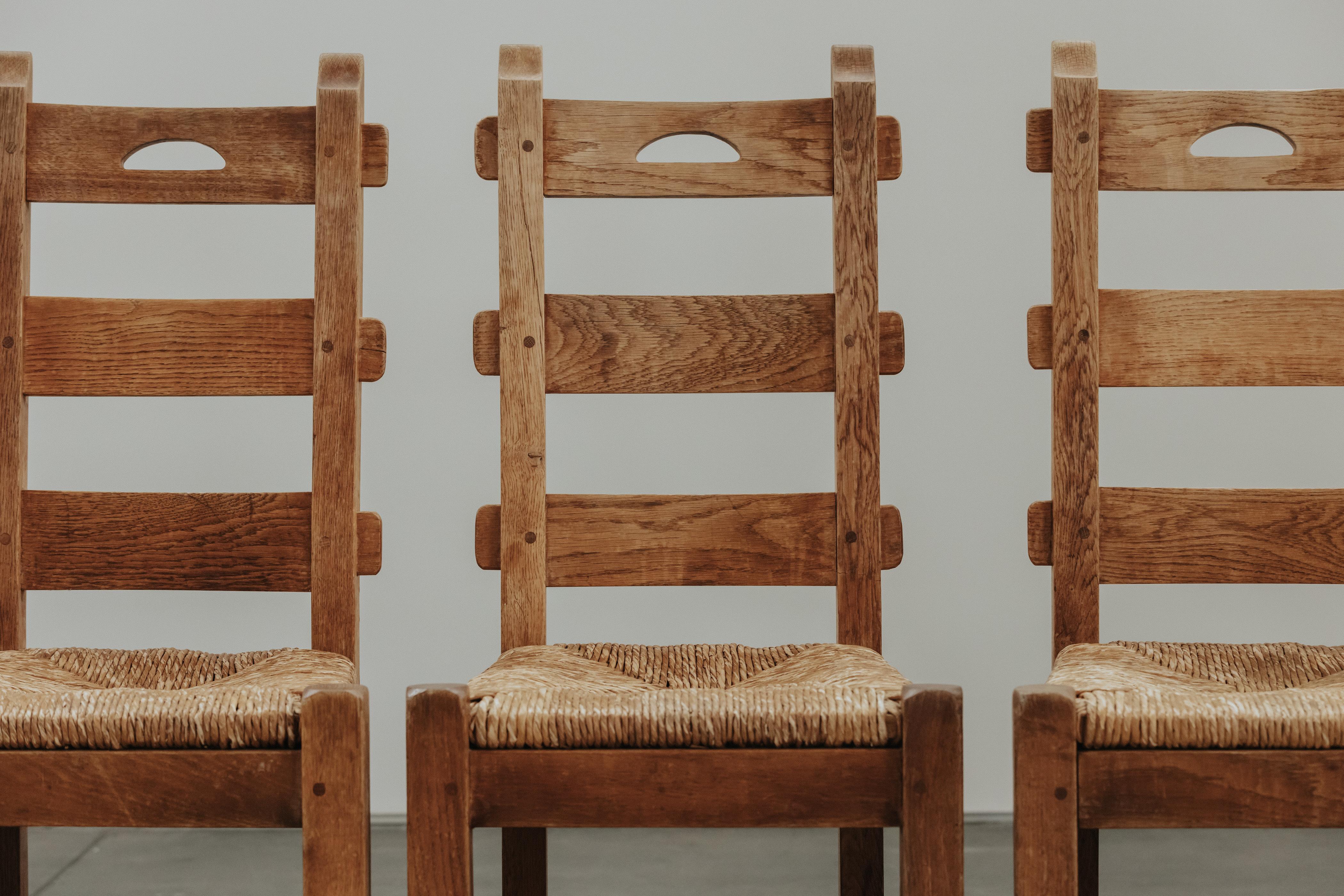 Mid-20th Century Vintage Set Of Six Oak Dining Chairs From France, Circa 1960 For Sale