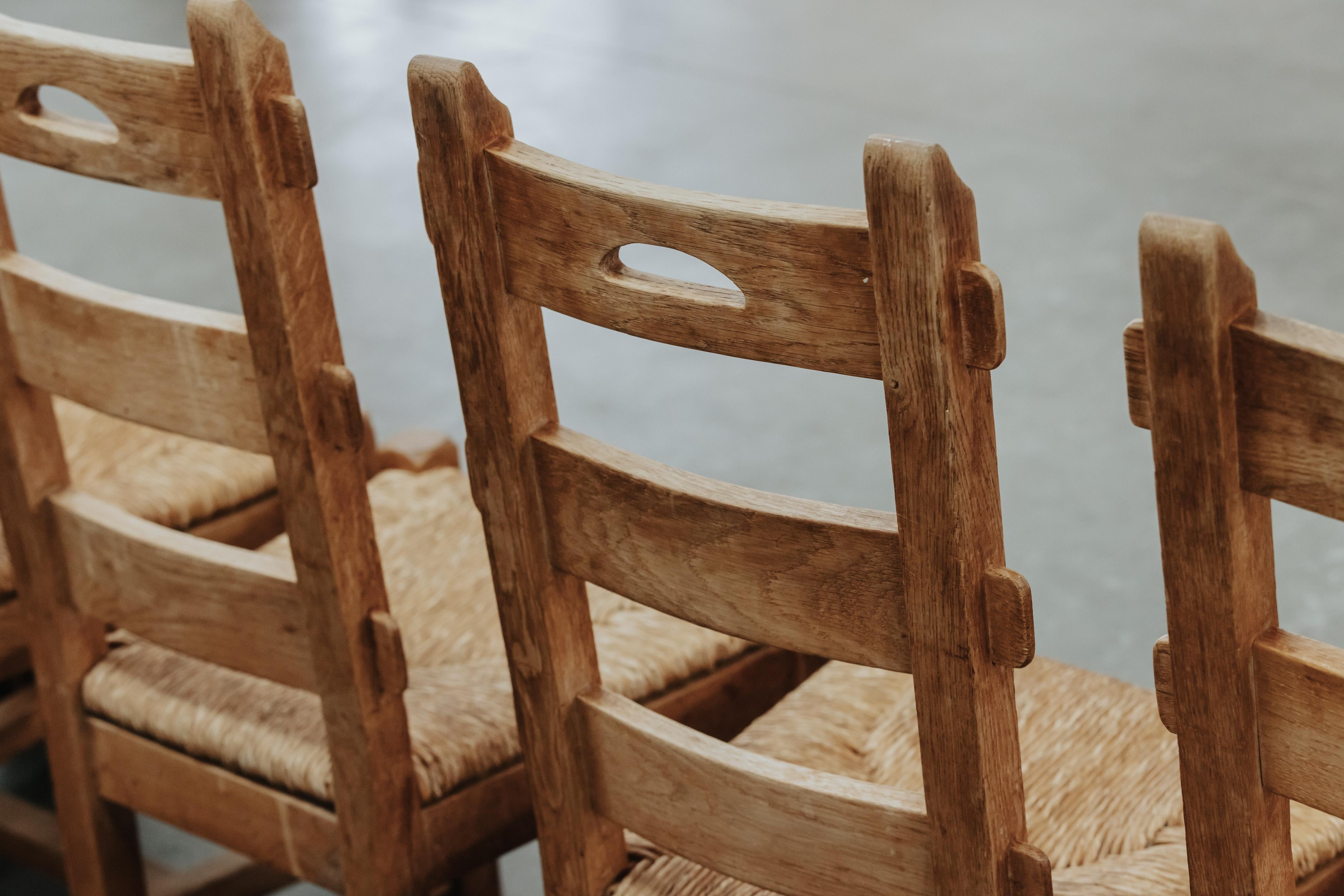 Vintage Set Of Six Oak Dining Chairs From France, Circa 1960 For Sale 2