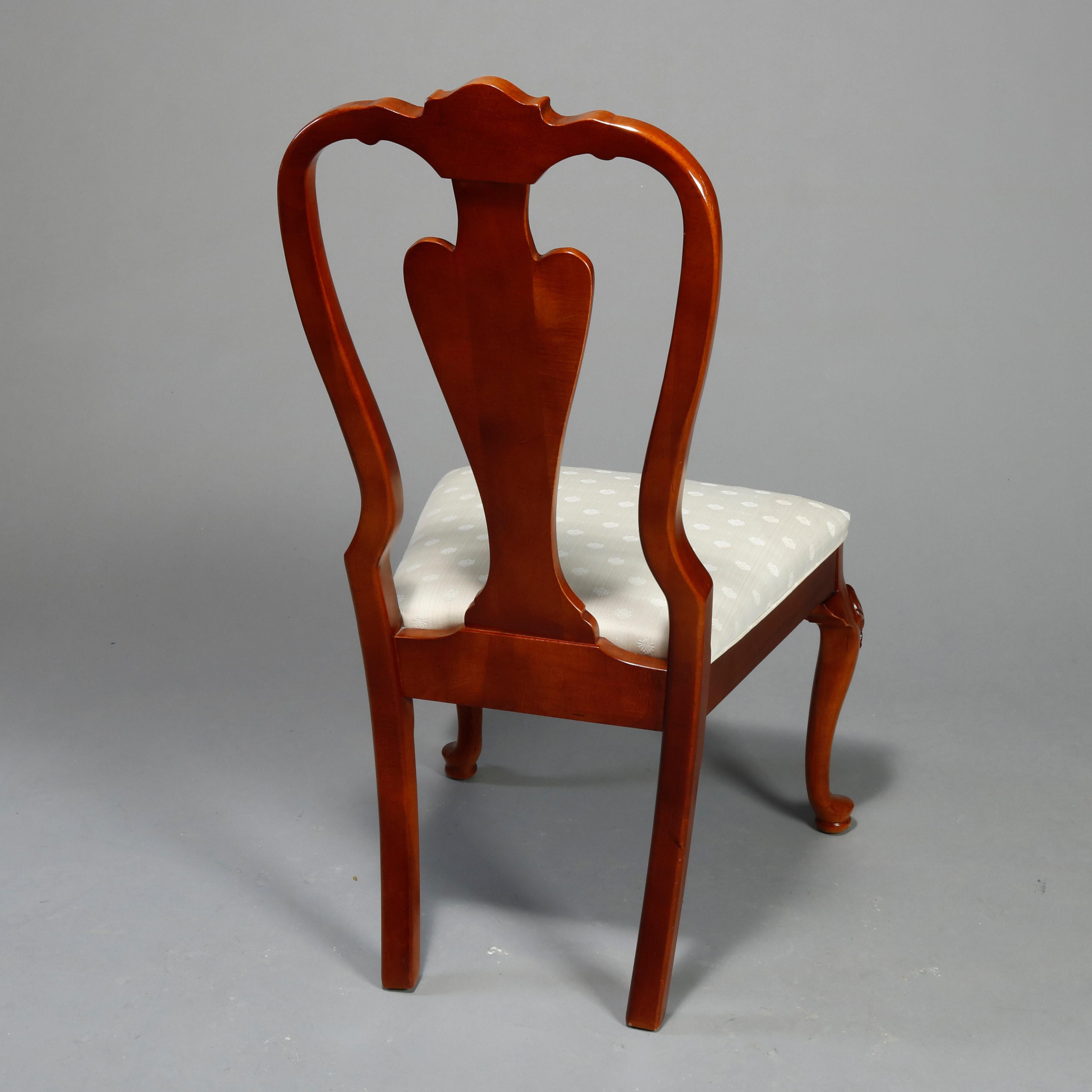 Vintage Set of Six Queen Anne Style Carved Cherry Dining Room Chairs, Circa 1940 4