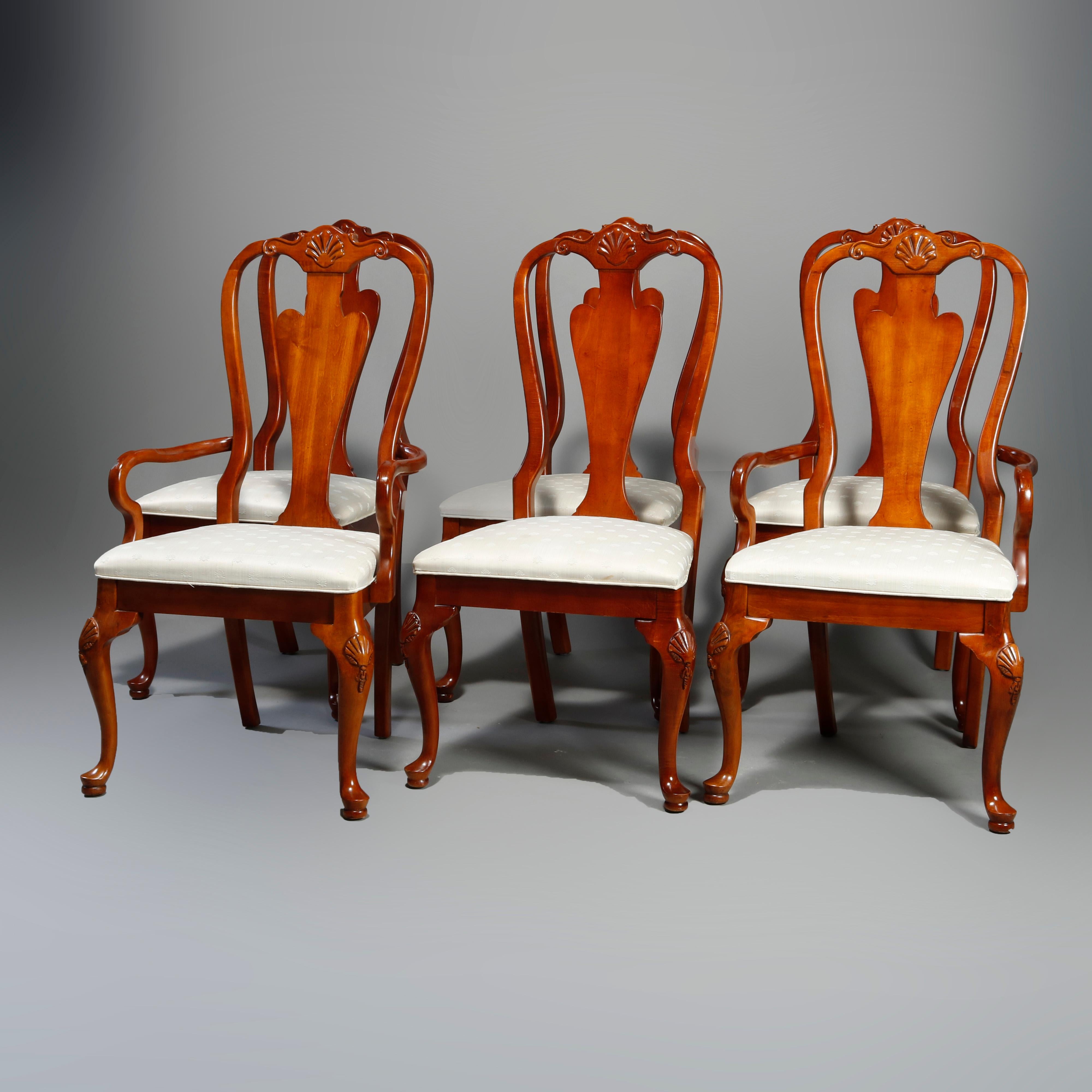 Vintage Set of Six Queen Anne Style Carved Cherry Dining Room Chairs, Circa 1940 11