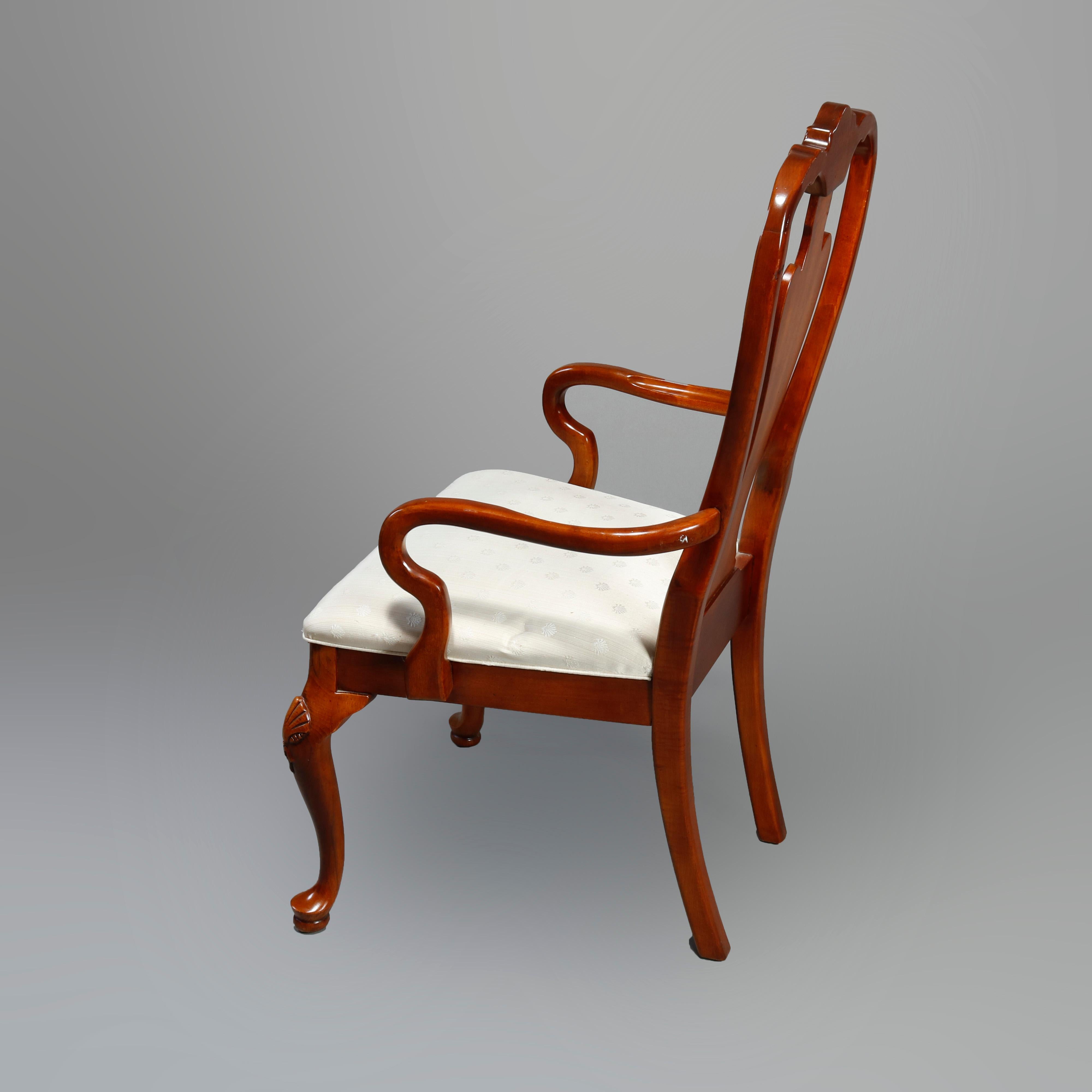 American Vintage Set of Six Queen Anne Style Carved Cherry Dining Room Chairs, Circa 1940