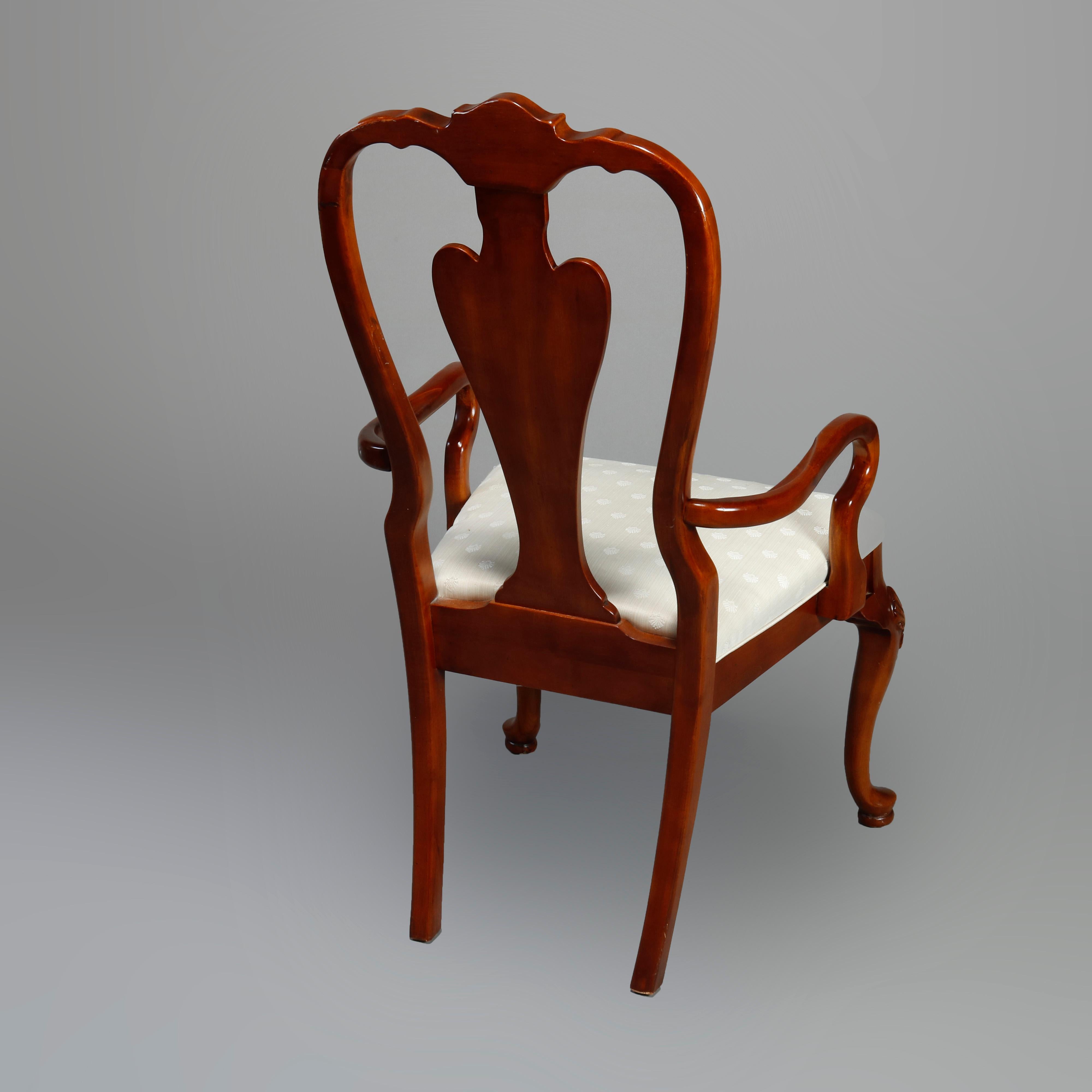 20th Century Vintage Set of Six Queen Anne Style Carved Cherry Dining Room Chairs, Circa 1940