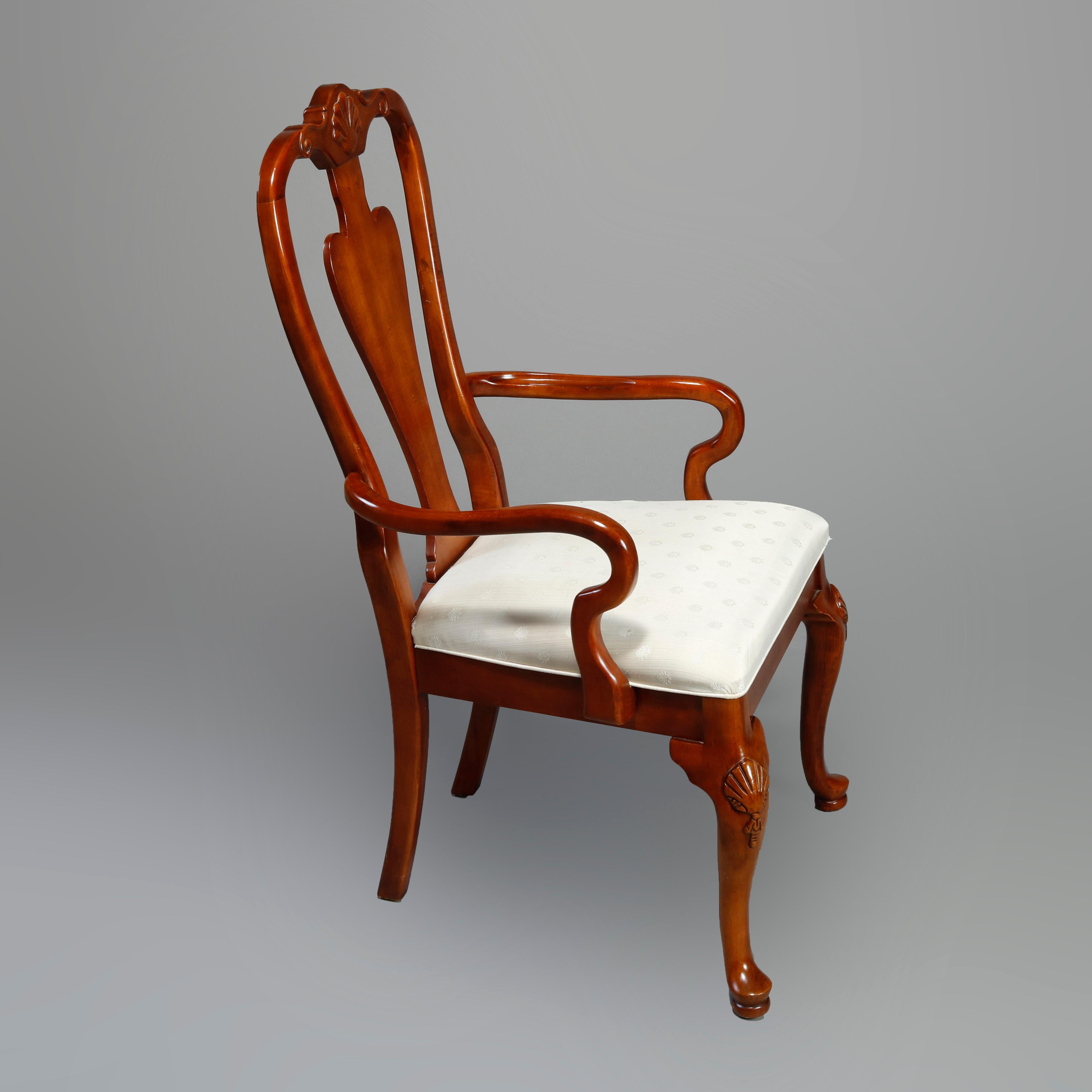 Upholstery Vintage Set of Six Queen Anne Style Carved Cherry Dining Room Chairs, Circa 1940