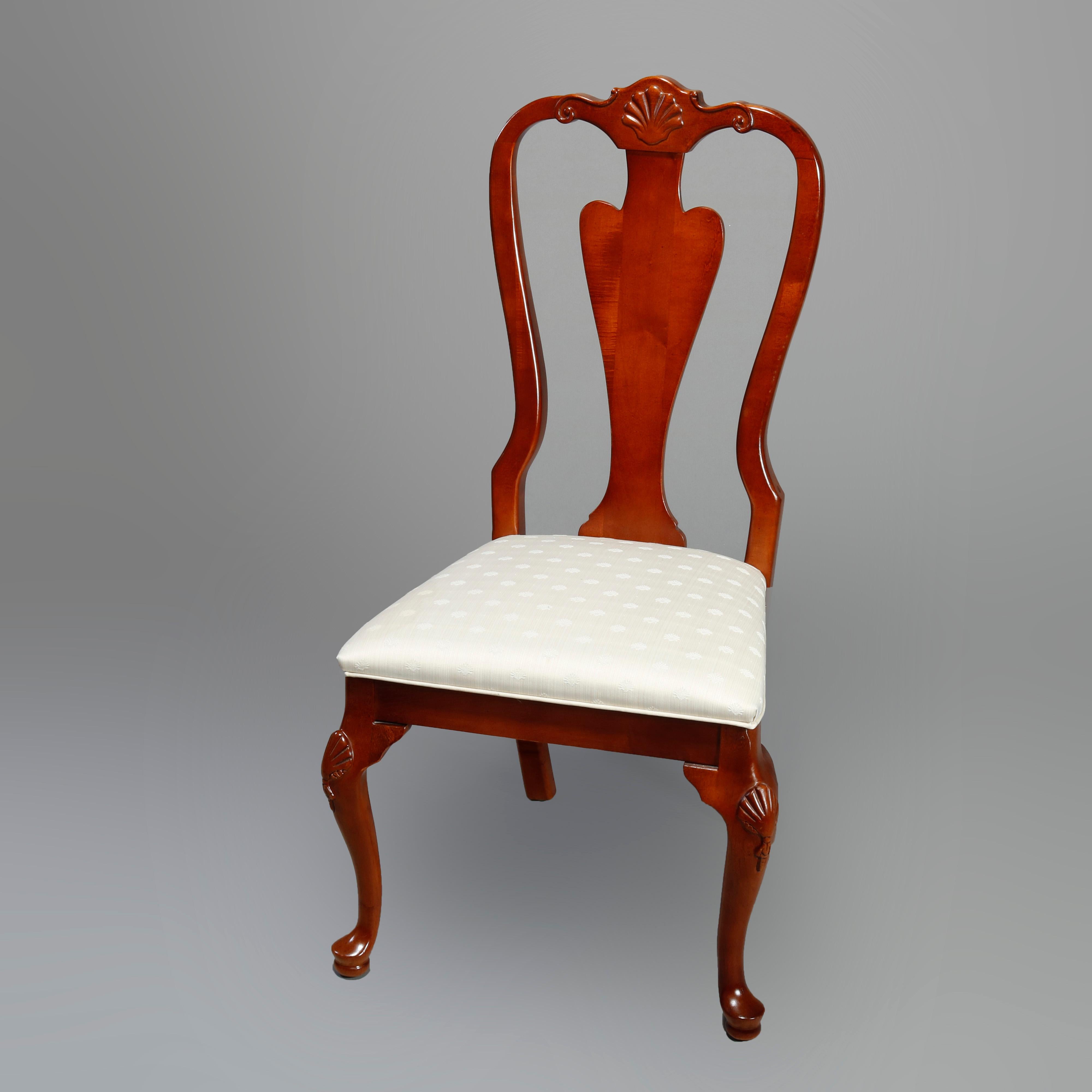 Vintage Set of Six Queen Anne Style Carved Cherry Dining Room Chairs, Circa 1940 1