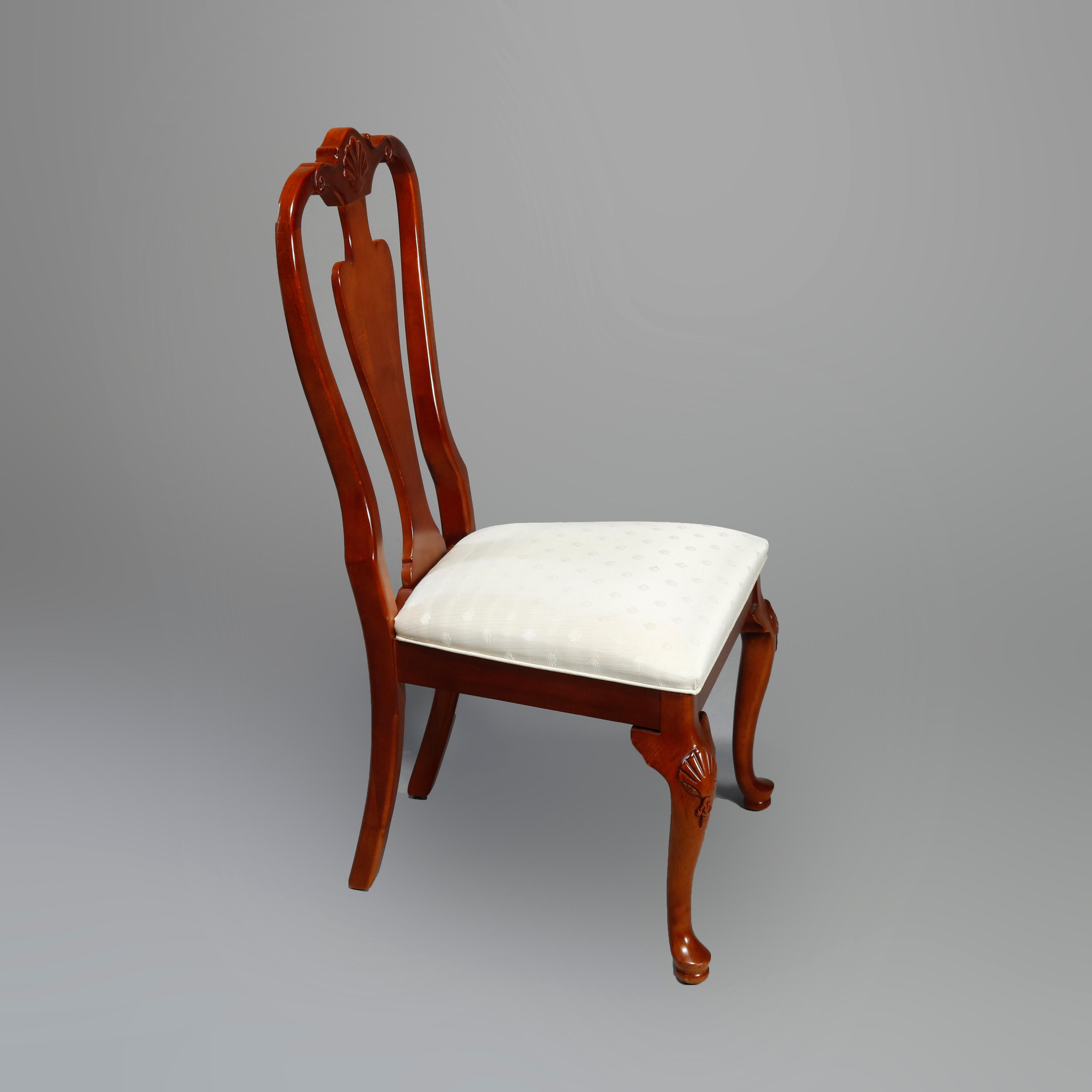 Vintage Set of Six Queen Anne Style Carved Cherry Dining Room Chairs, Circa 1940 2