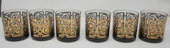 Vintage Set of Six Rock Glasses Black and Gold, Georges Briard