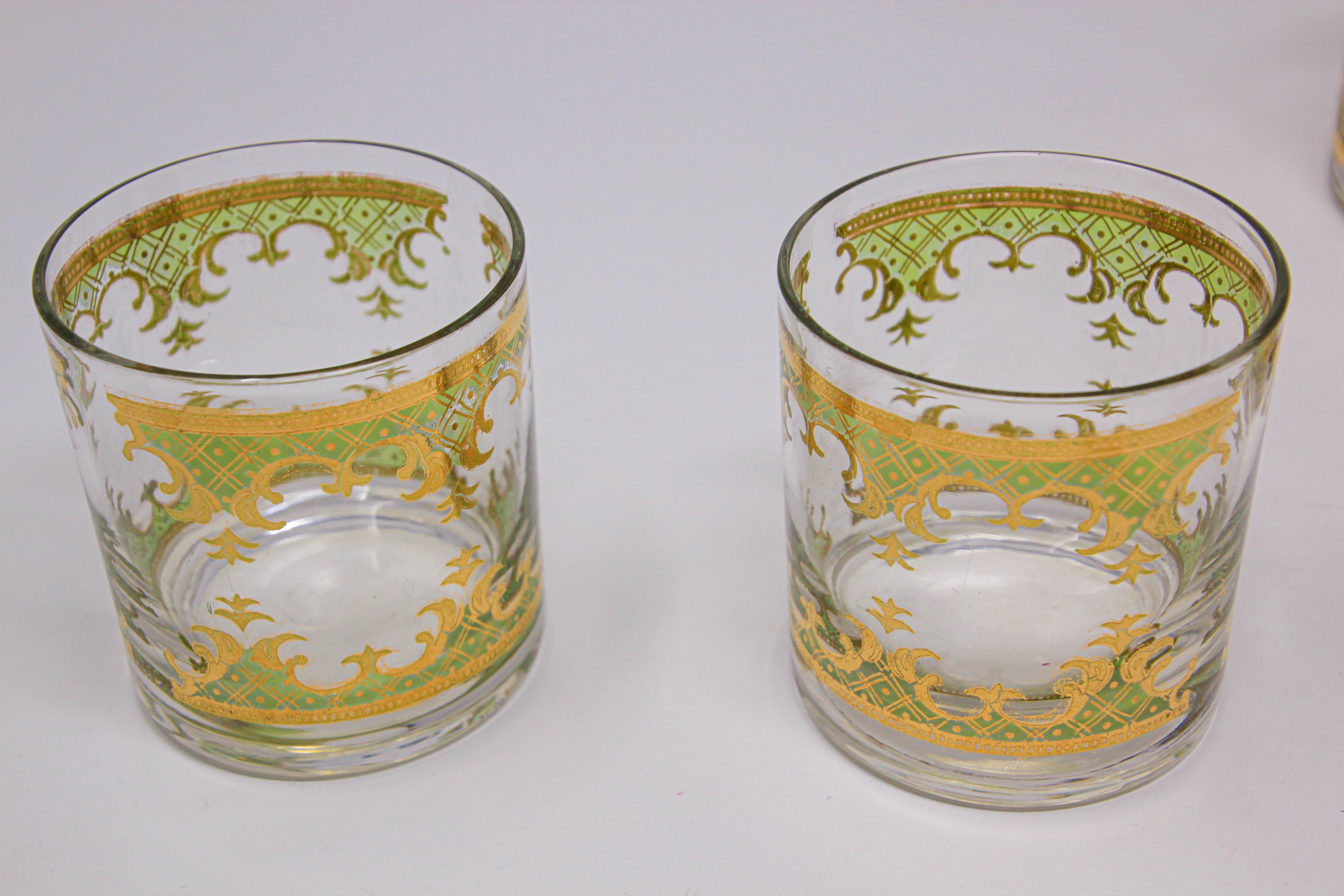 Vintage Georges Briard Set of Six Rock Glasses Green and Gold  In Good Condition In North Hollywood, CA
