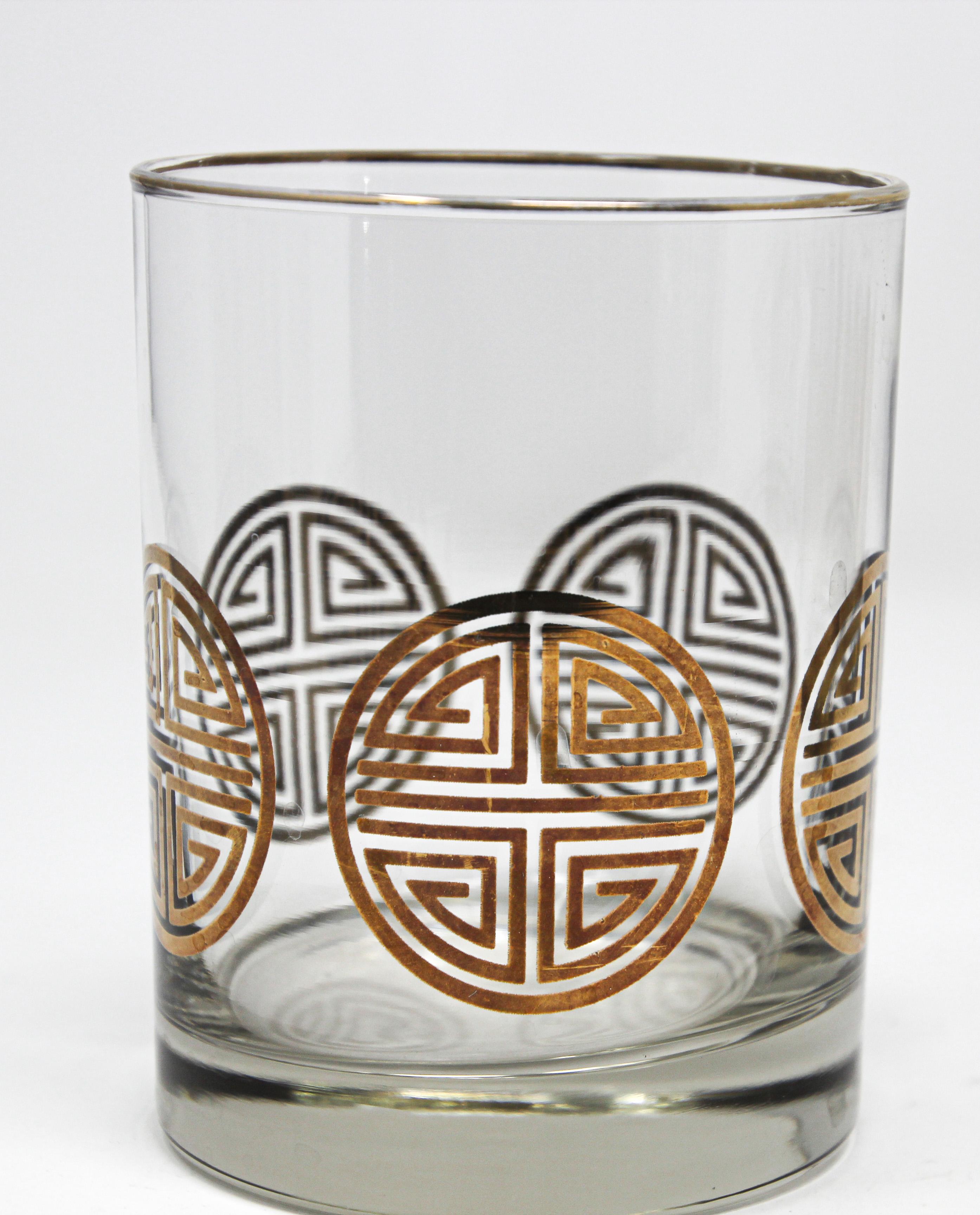 American Vintage Set of Six Rock Glasses with Gold Pattern by Georges Briard