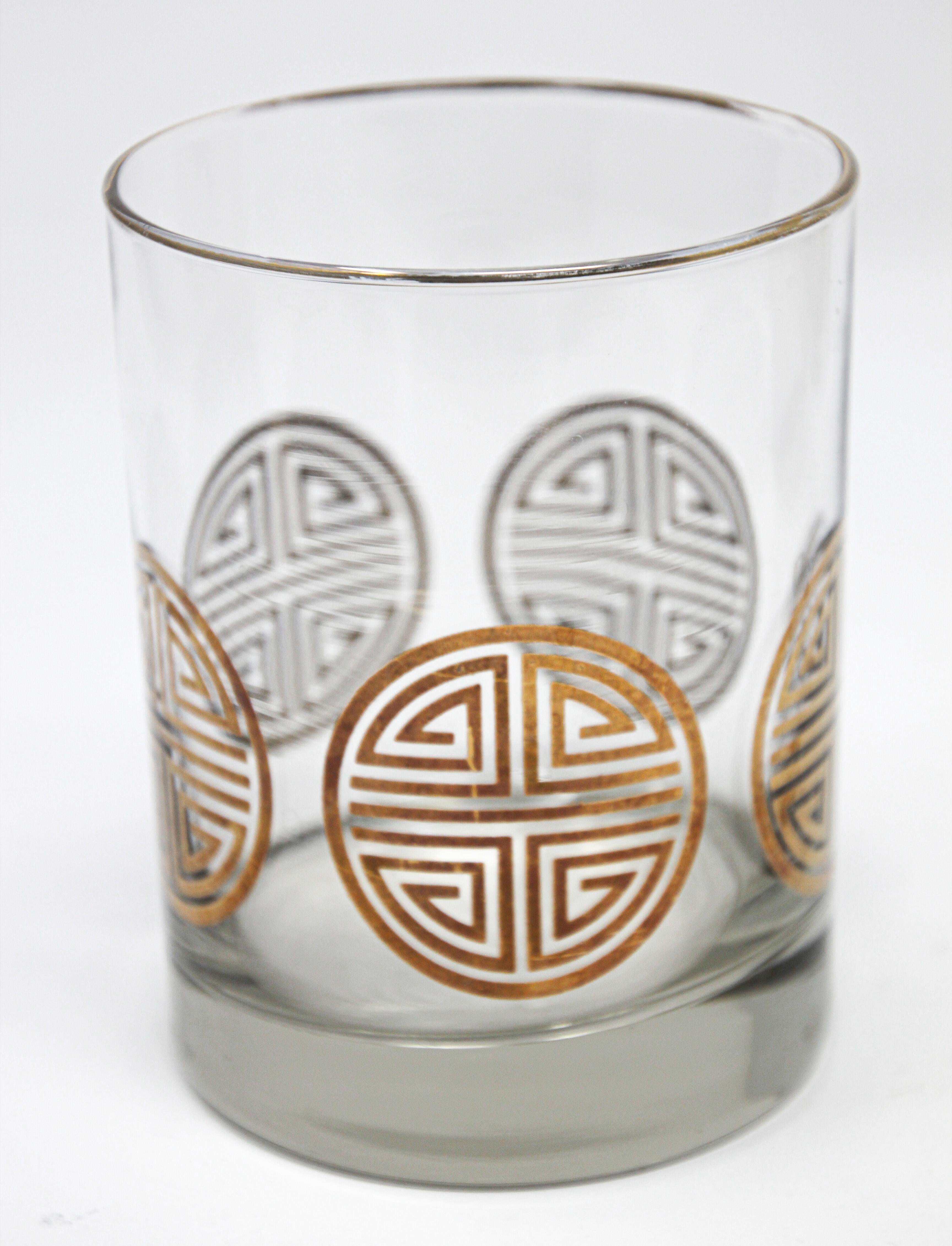 Vintage Set of Six Rock Glasses with Gold Pattern by Georges Briard In Good Condition In North Hollywood, CA