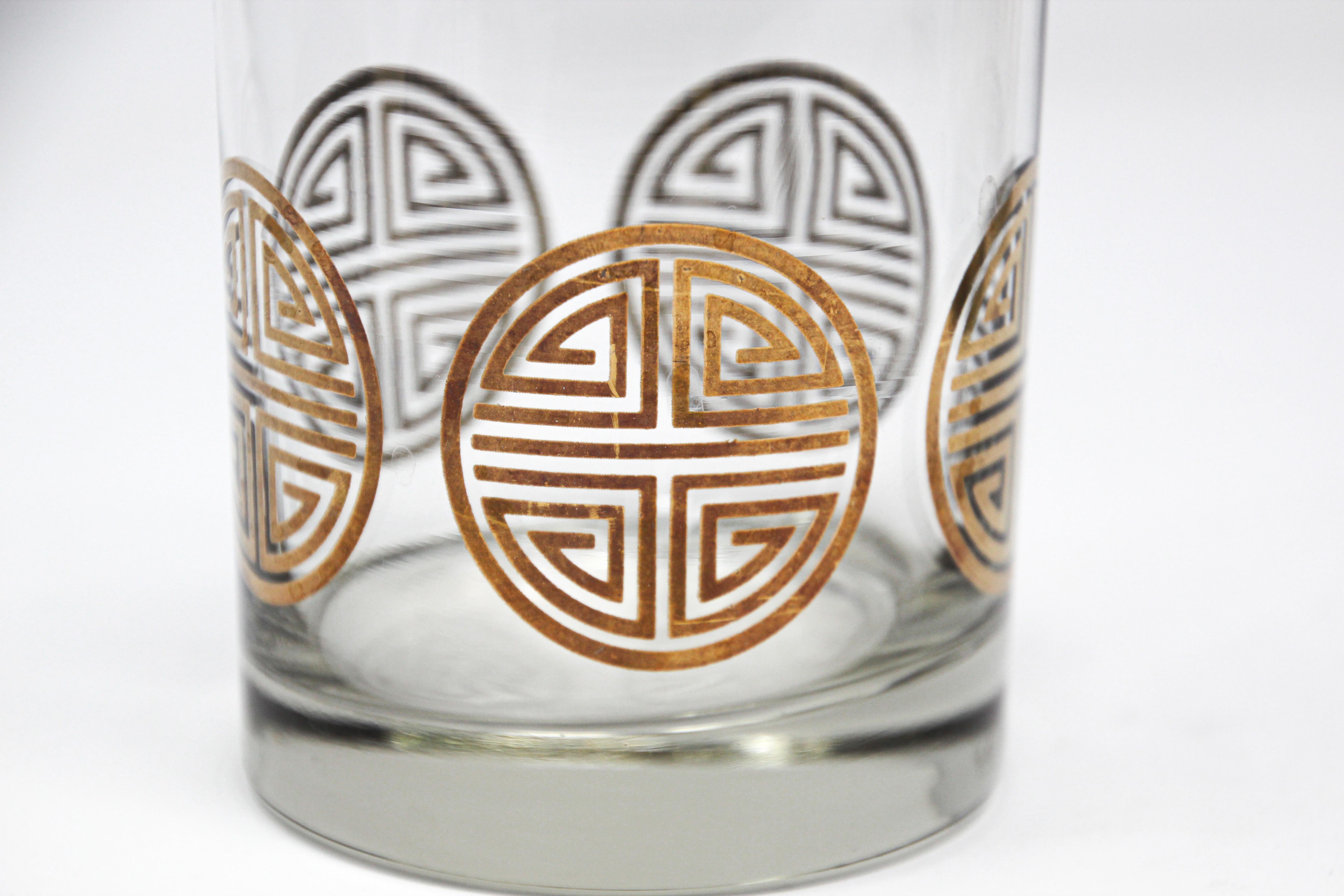 20th Century Vintage Set of Six Rock Glasses with Gold Pattern by Georges Briard