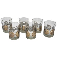 Retro Set of Six Rock Glasses with Gold Pattern by Georges Briard