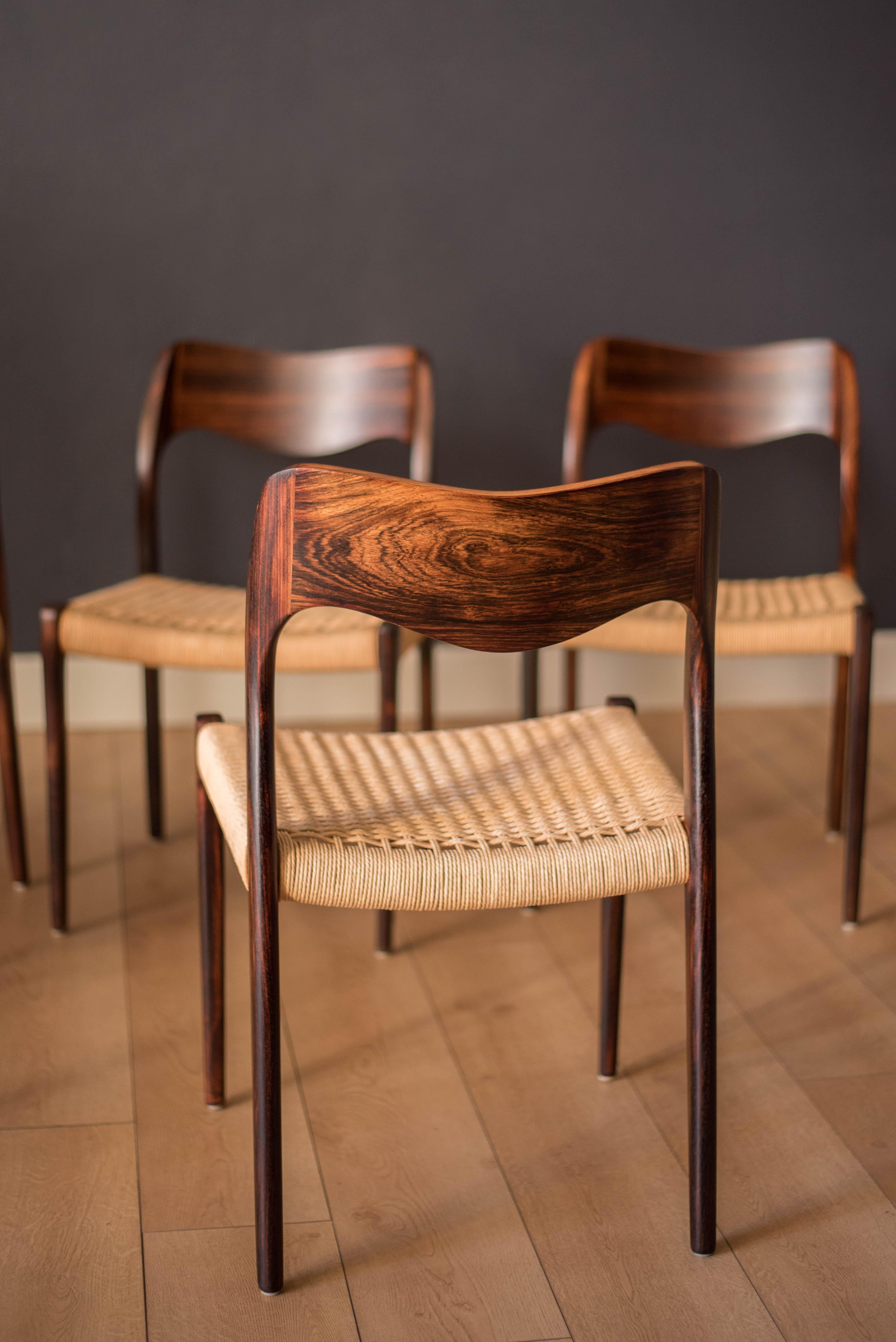 Vintage Six Rosewood and Paper Cord Niels Otto Møller Dining Chairs No. 71 6