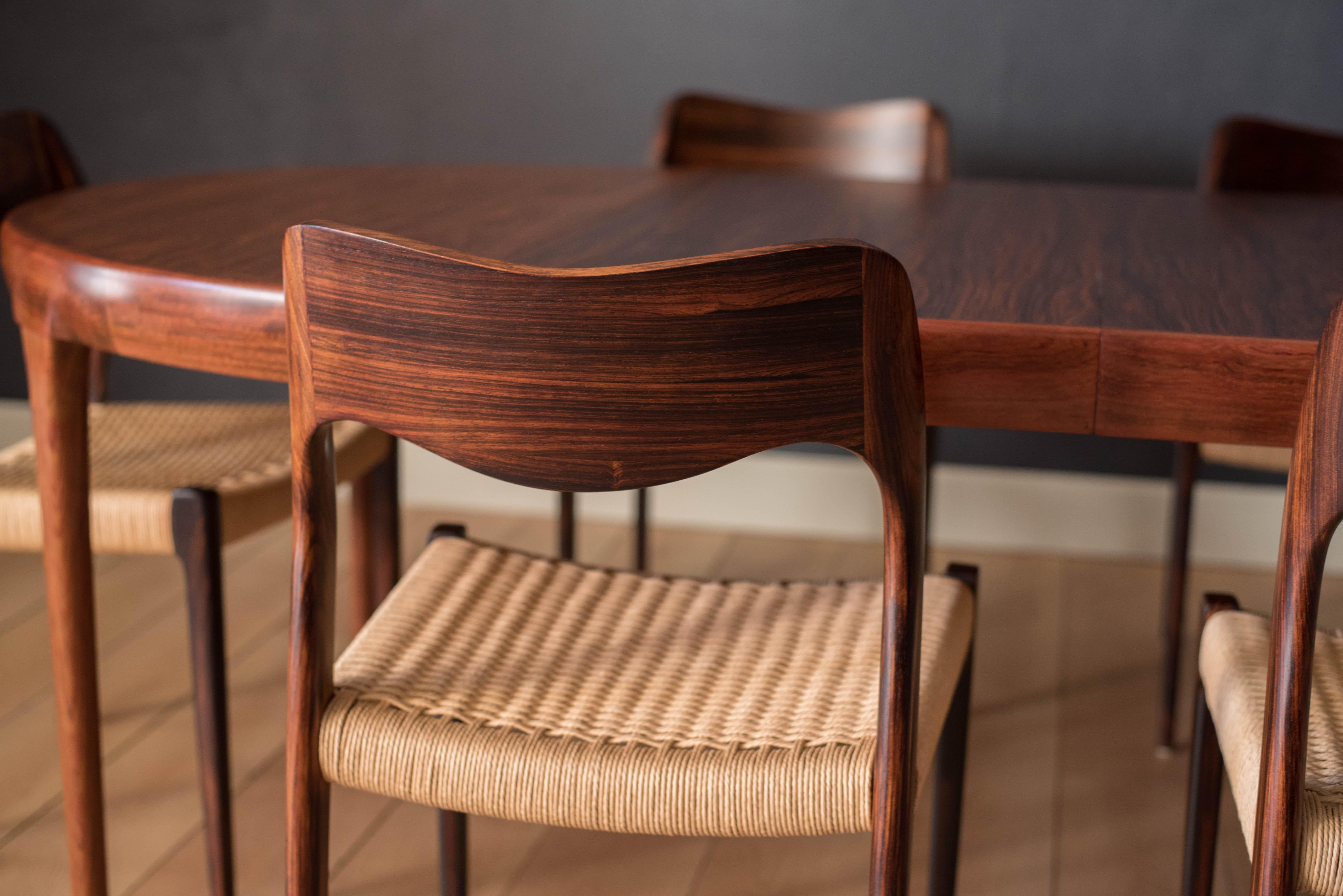 Scandinavian Modern Vintage Six Rosewood and Paper Cord Niels Otto Møller Dining Chairs No. 71