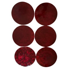Vintage Set of Six Round Cabernet Red Pens Shell Placemats by Kim Seybert NYC
