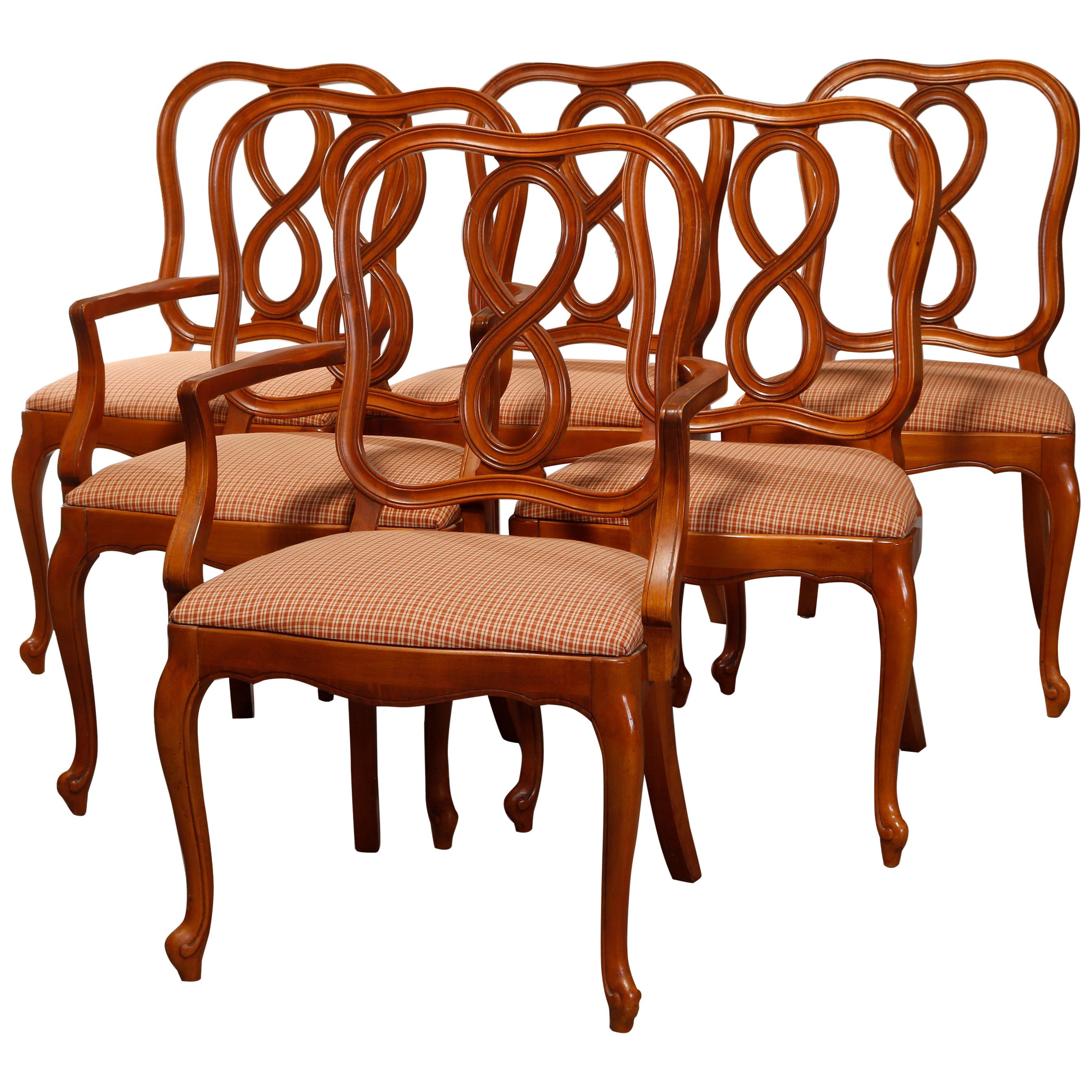 Vintage Set of Six Satinwood French Country Dining Chairs, 20th Century