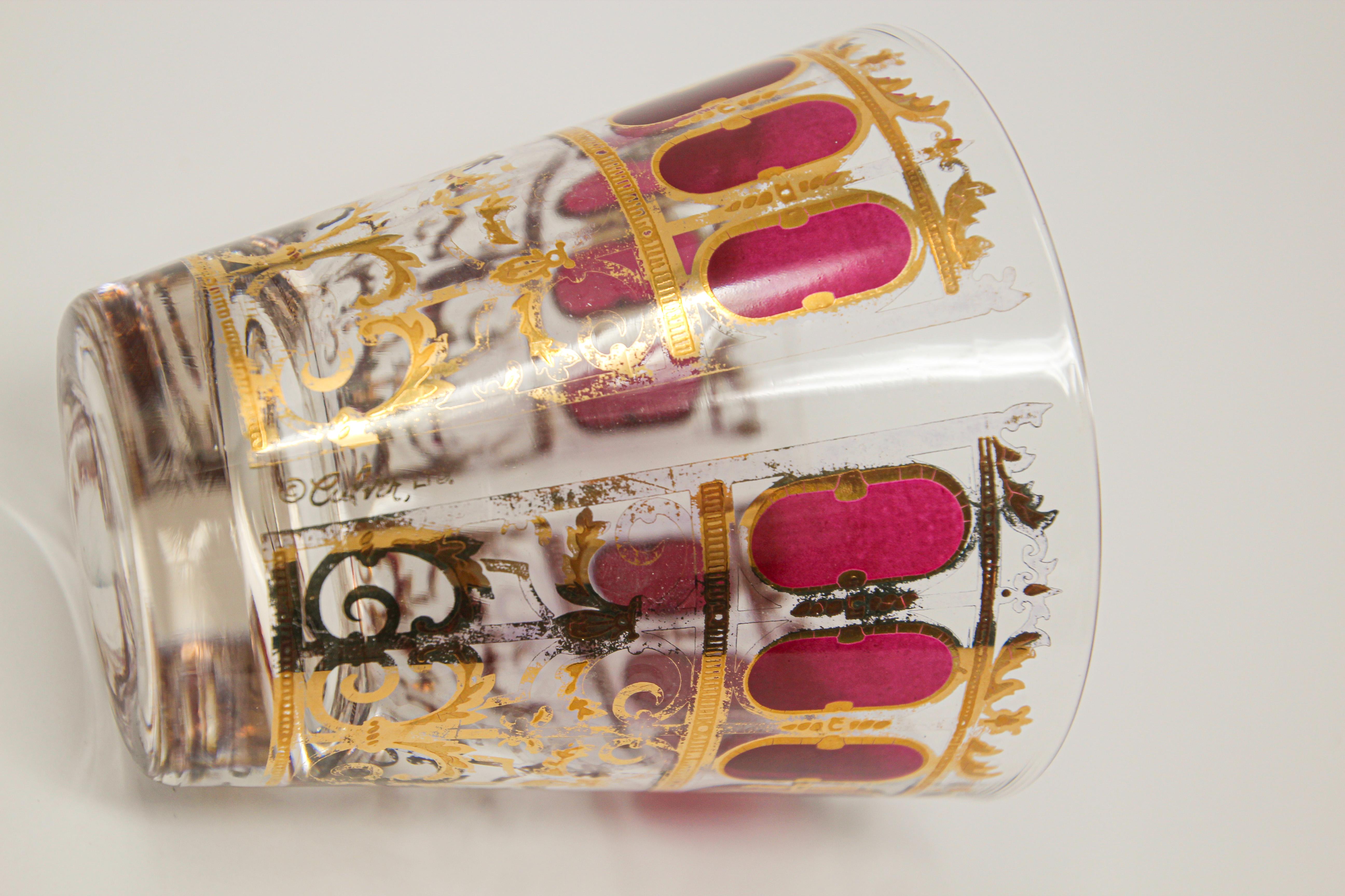 Vintage Set of Six Culver Glasses with 22-Karat Gold and Red Moorish Design 4