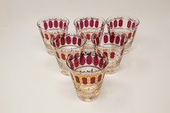 Vintage Set of Six Culver Glasses with 22-Karat Gold and Red Moorish Design