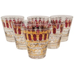 Vintage Set of Six Culver Glasses with 22-Karat Gold and Red Moorish Design