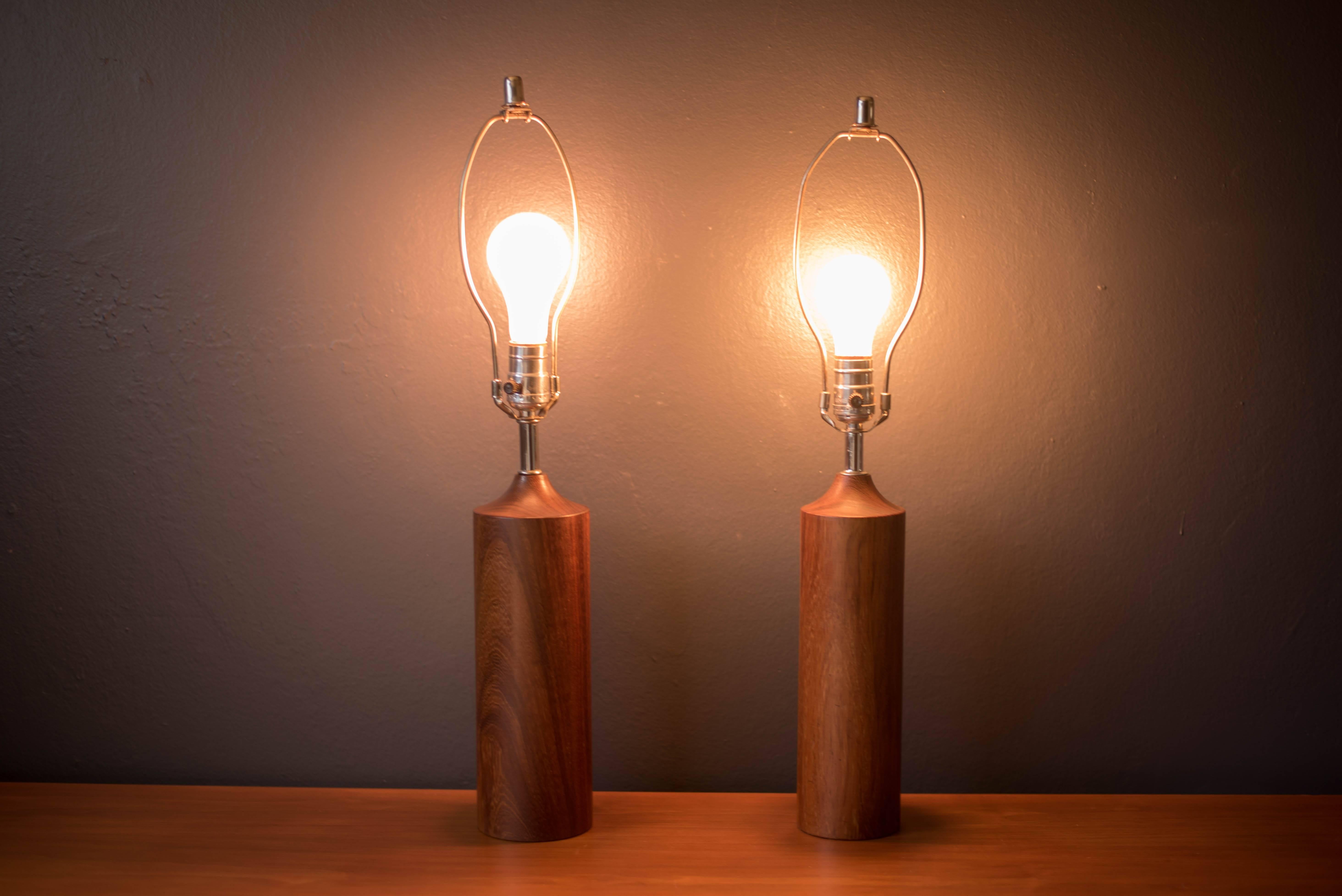 Scandinavian Modern Vintage Set of Teak Cylinder Lamps