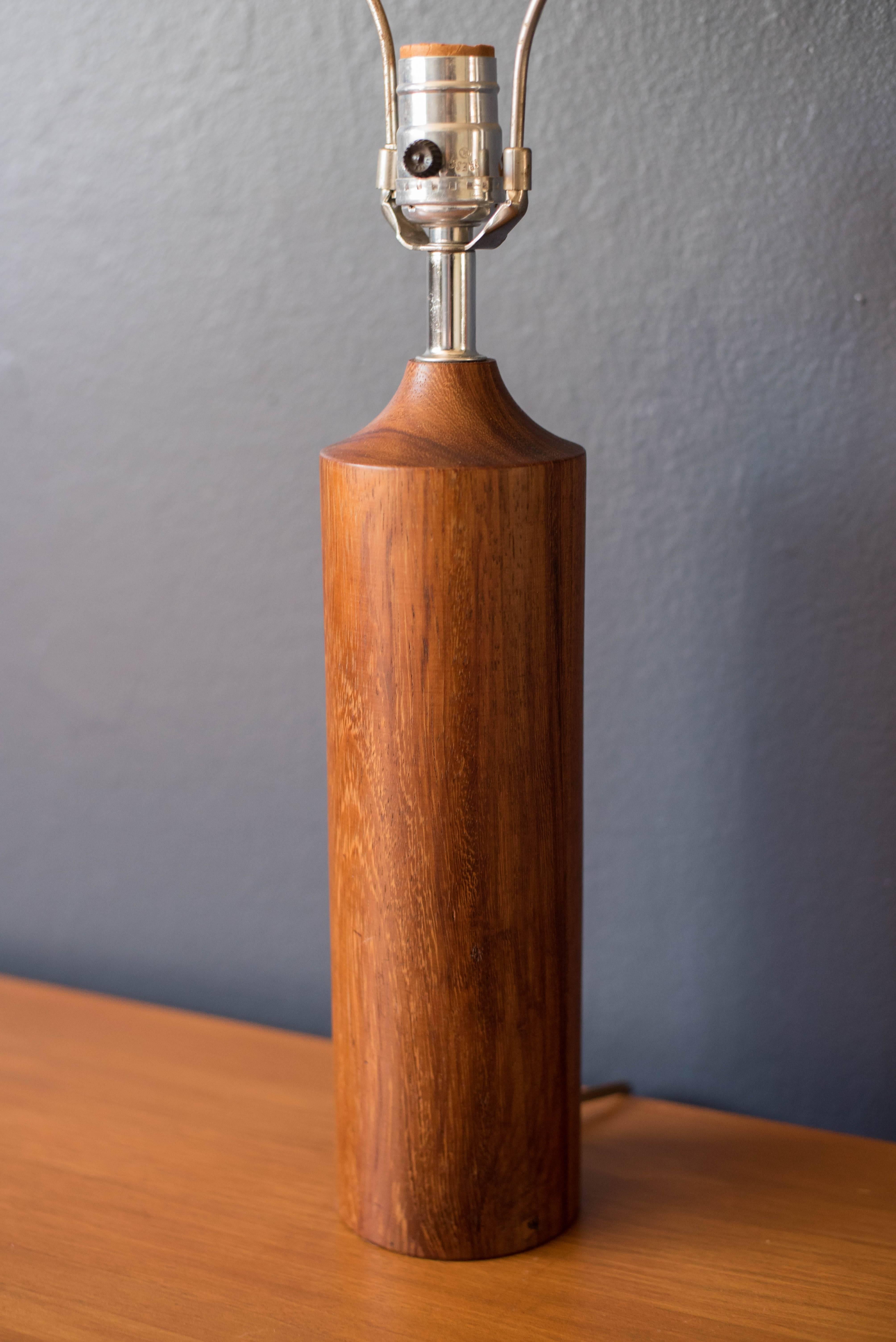 Vintage Set of Teak Cylinder Lamps In Good Condition In San Jose, CA