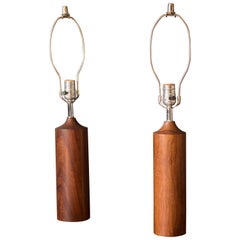 Vintage Set of Teak Cylinder Lamps