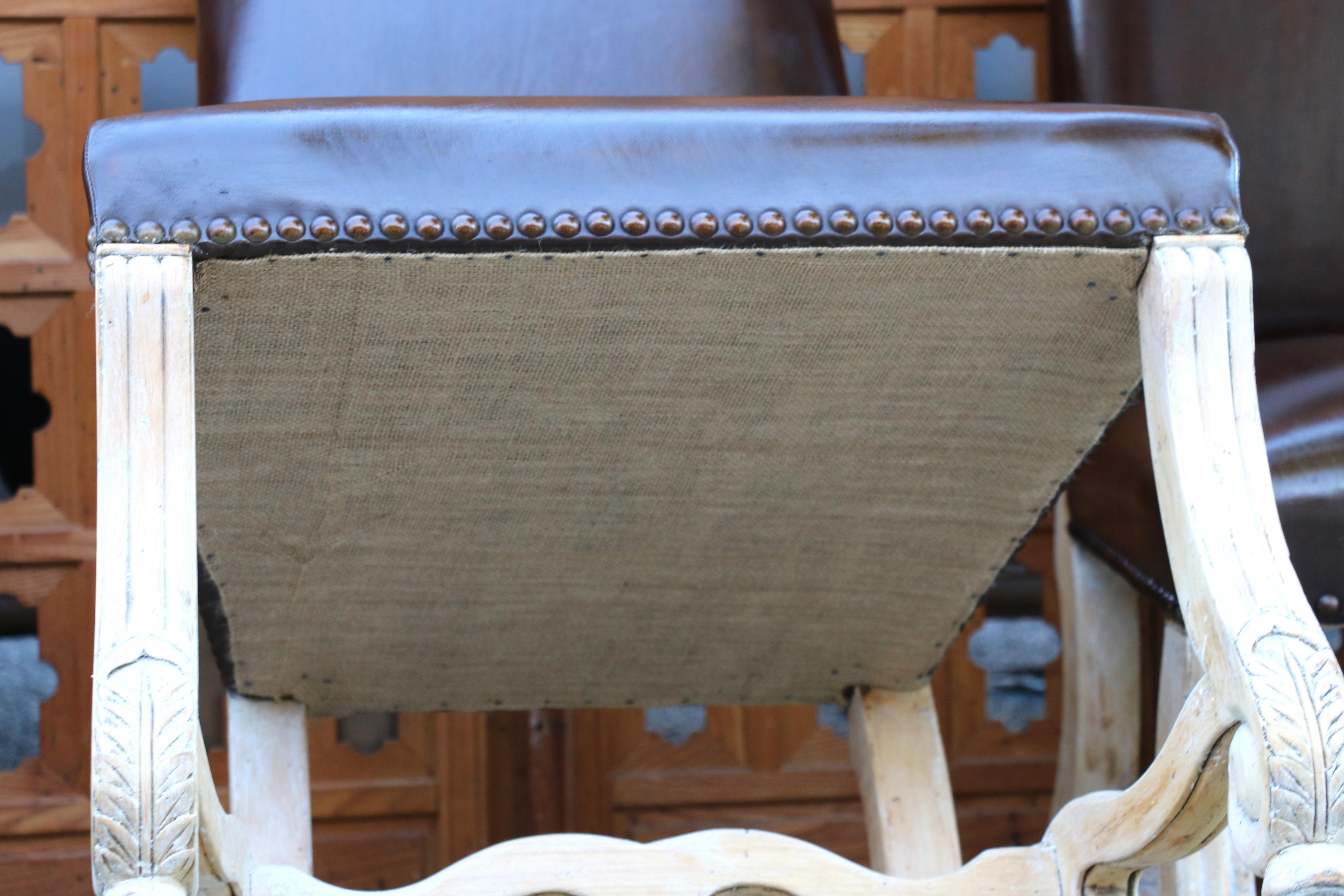 Vintage Set of Ten Brown Leather High Backs Dining Chairs For Sale 8