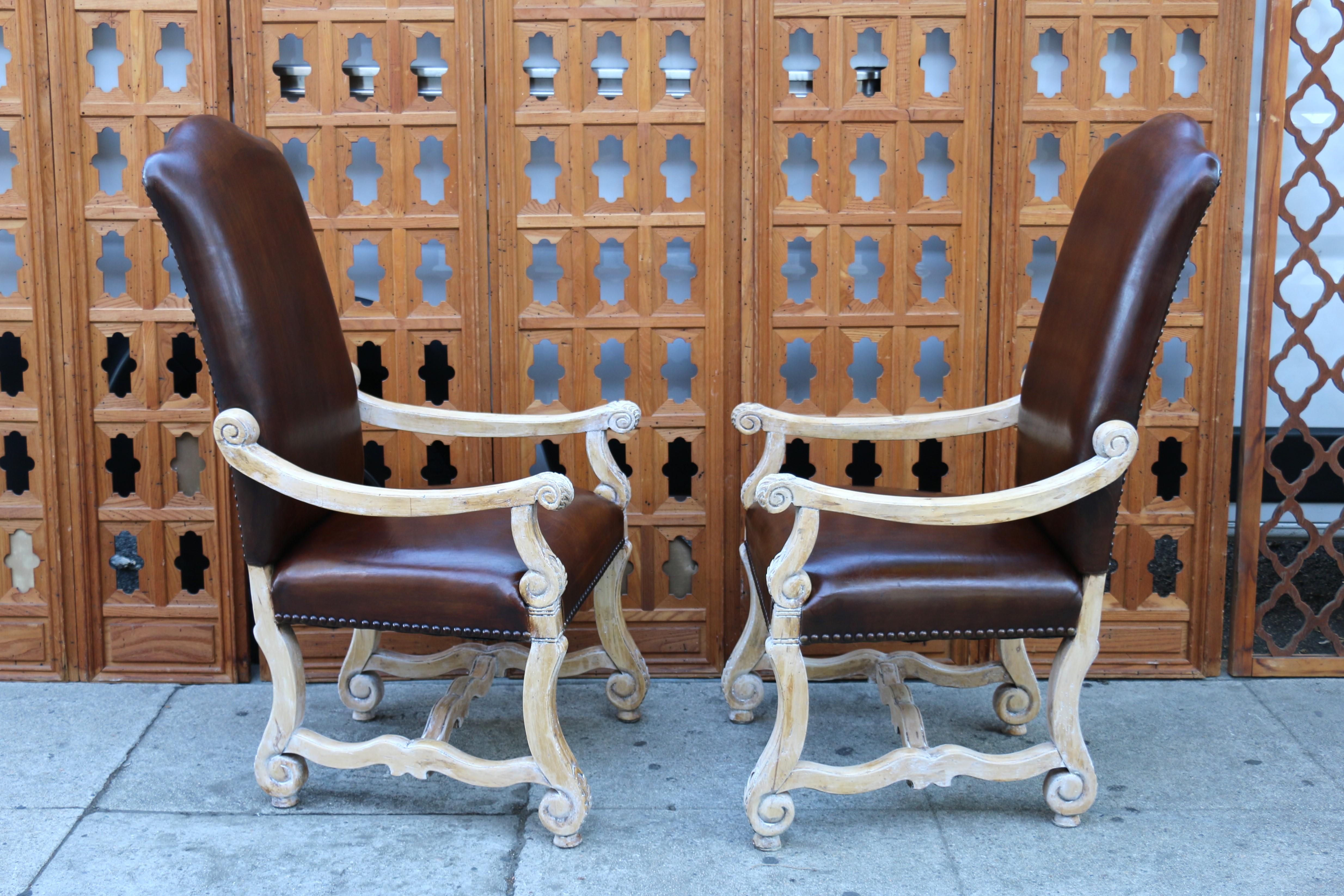 Vintage Set of Ten Brown Leather High Backs Dining Chairs For Sale 10