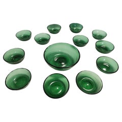 Used Set of Ten Green Empoli Blown Glass Dessert Bowls by Vetreria Etrusca
