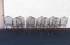 Vintage Set of Ten Gregorius Pineo Twig Iron Outdoor Dining Armchairs (Ensemble de dix fauteuils de salle à manger d'extérieur en fer)