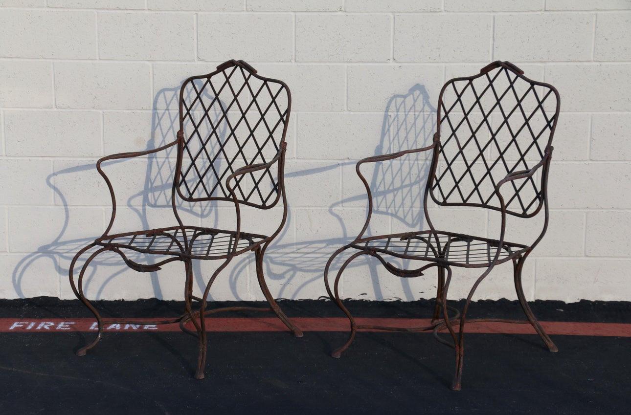 Vintage Set of Ten Gregorius Pineo Twig Iron Outdoor Dining Armchairs In Good Condition For Sale In North Hollywood, CA
