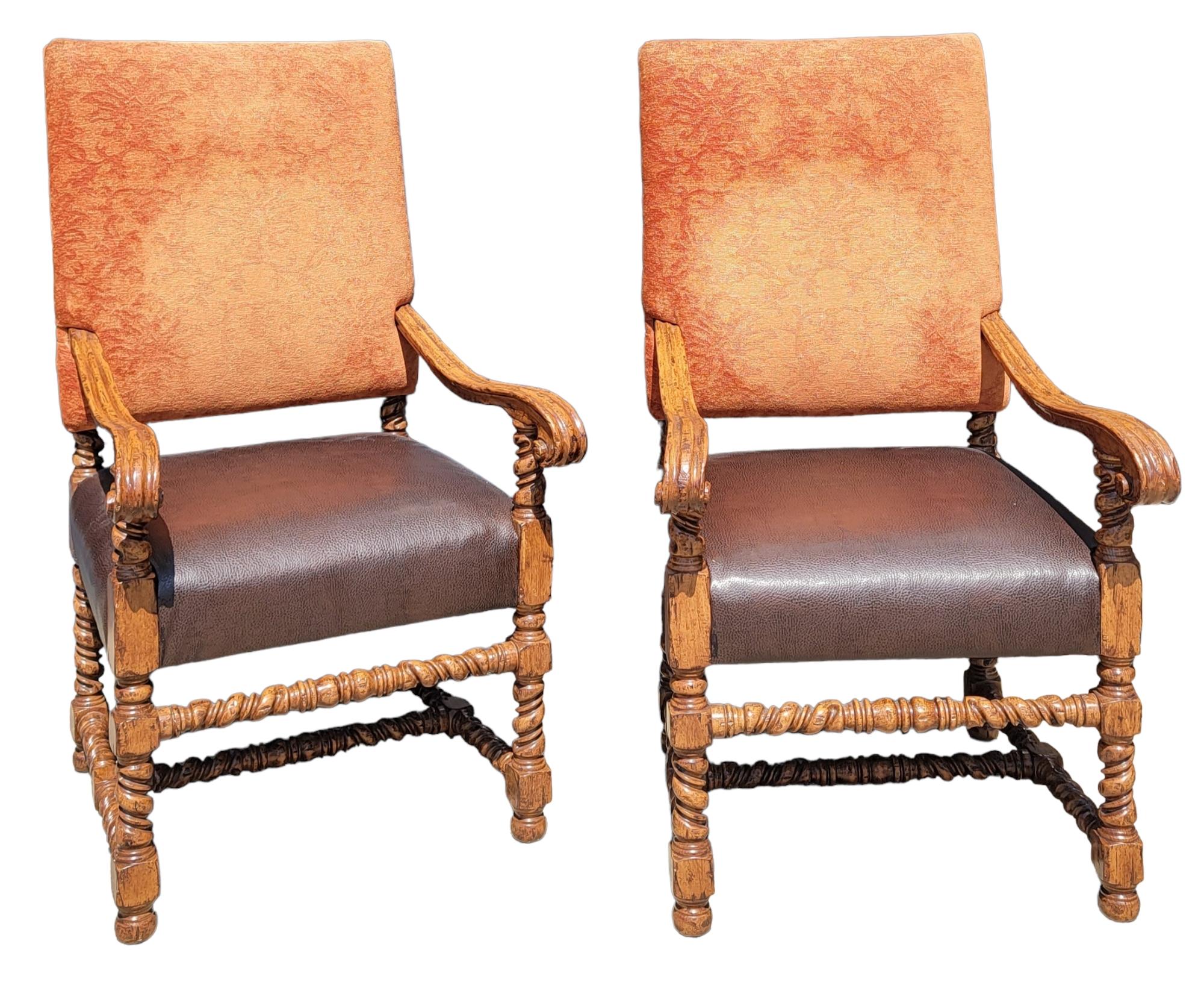 Vintage Set of Ten Spanish Revival Barley Twist High Back Chairs In Good Condition In Pasadena, CA