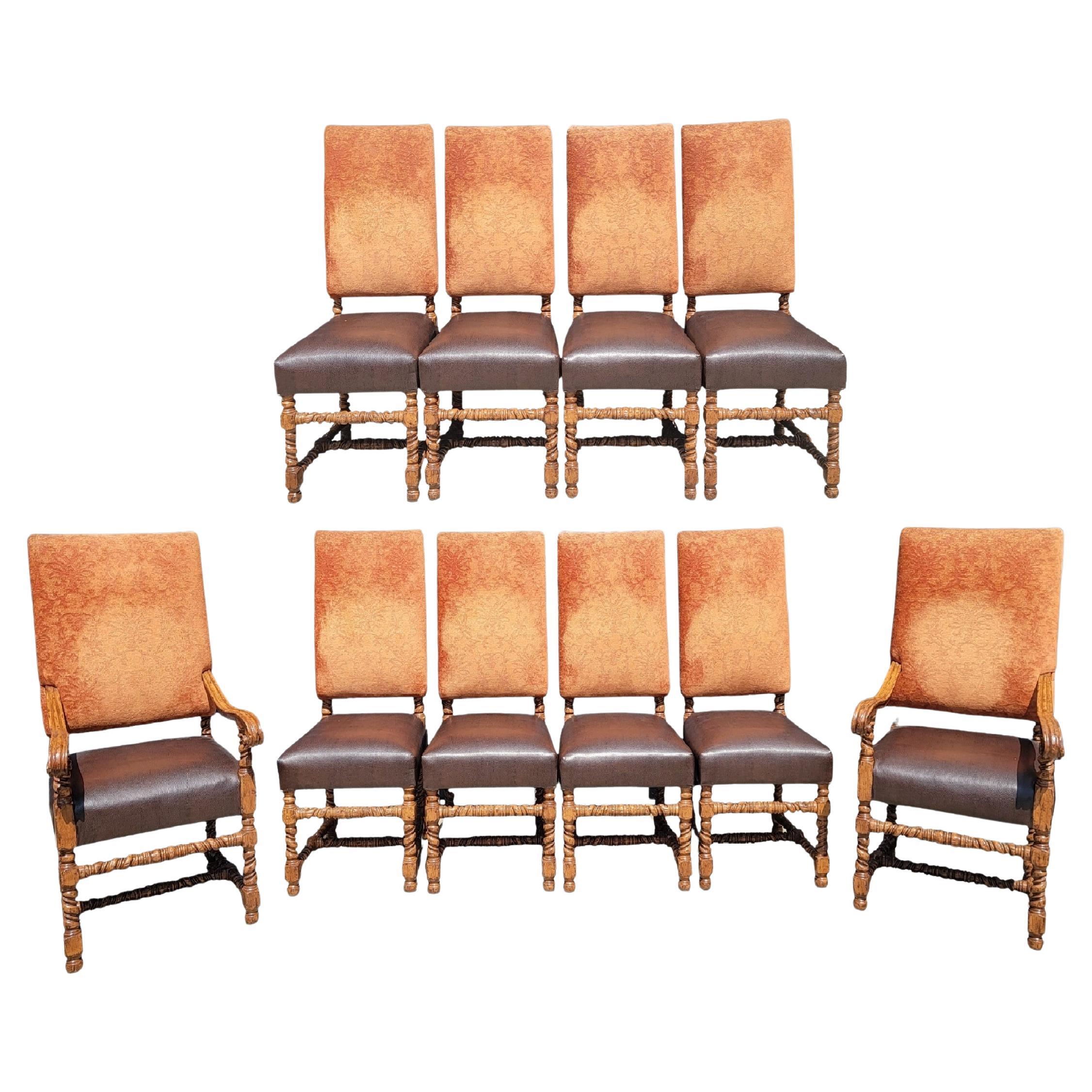 Vintage Set of Ten Spanish Revival Barley Twist High Back Chairs