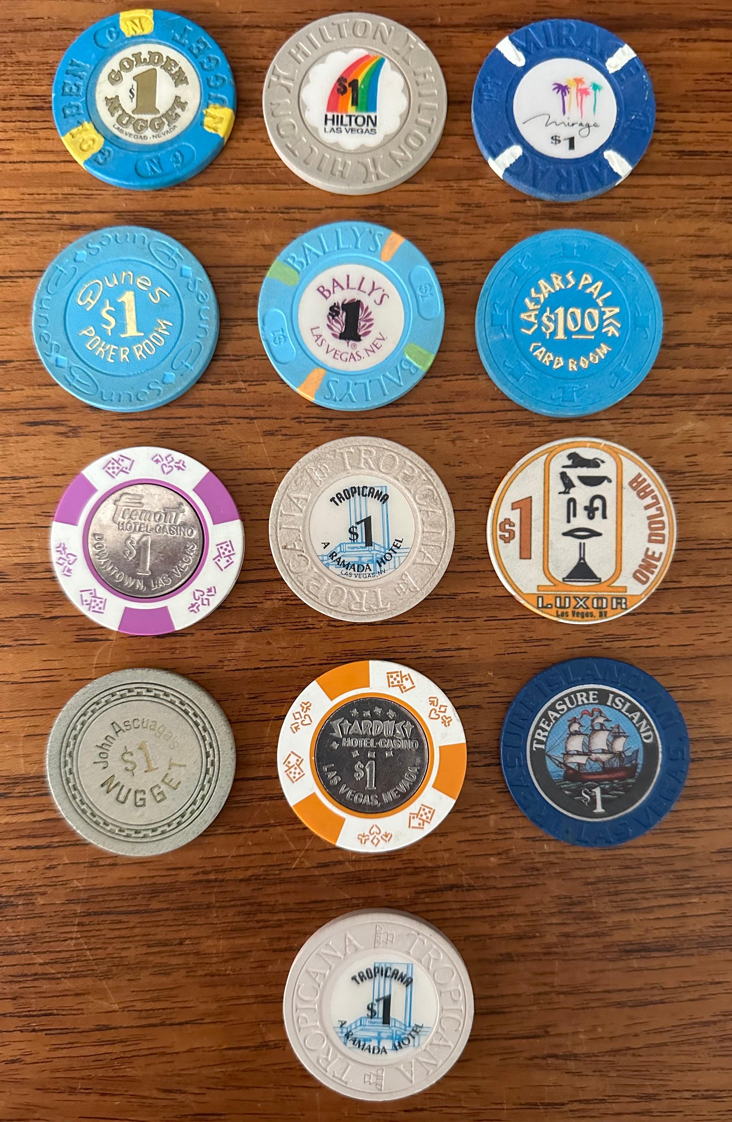 Mid-Century Modern Vintage Set of Thirteen Las Vegas $1 Poker Chips For Sale