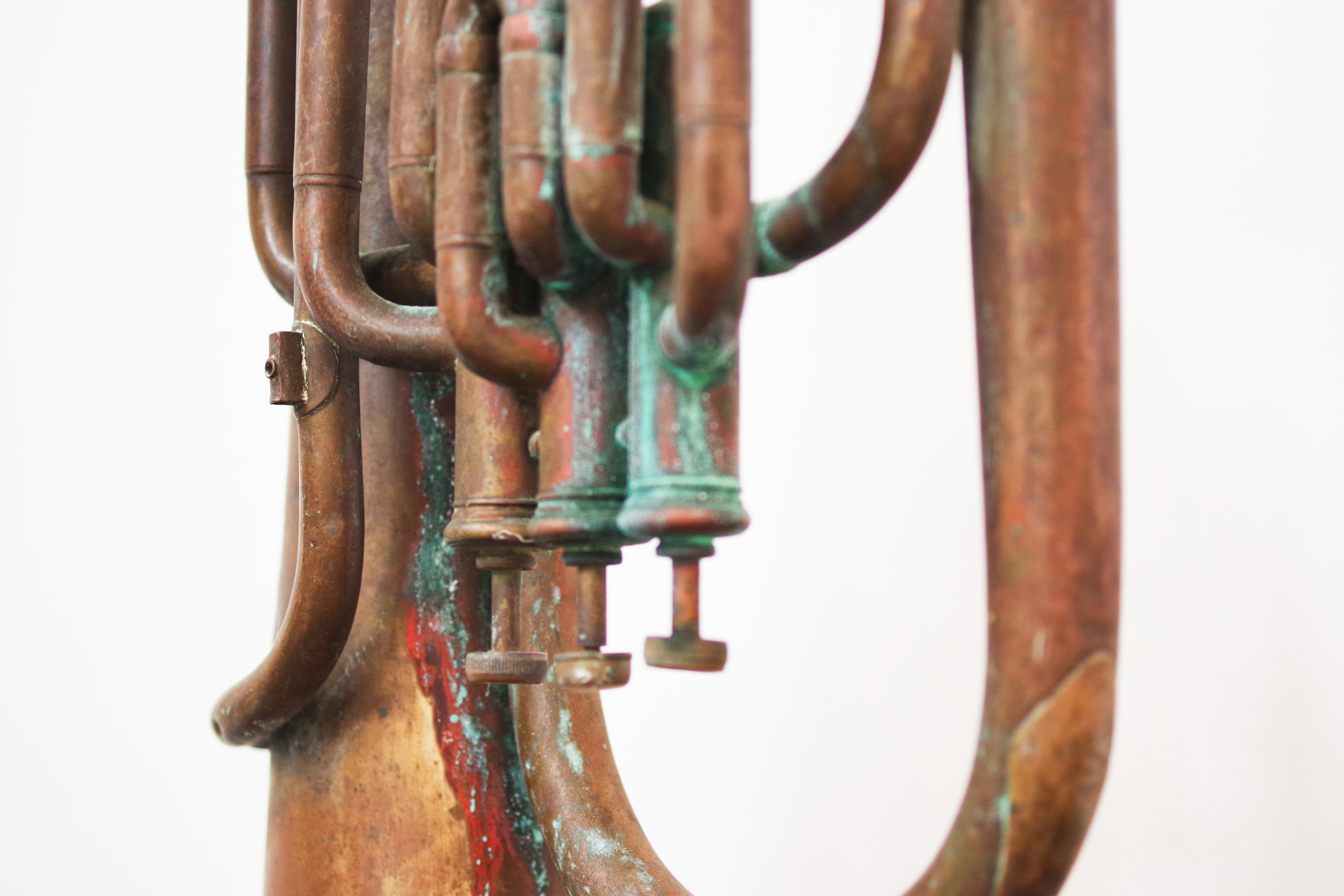 Vintage Set of Three 1940s Copper Trumpets - Antique Musical Instrument Collecti For Sale 5