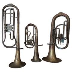 Ensemble vintage de trois trompettes en cuivre des années 1940 - Instruments de musique anciens Collecti
