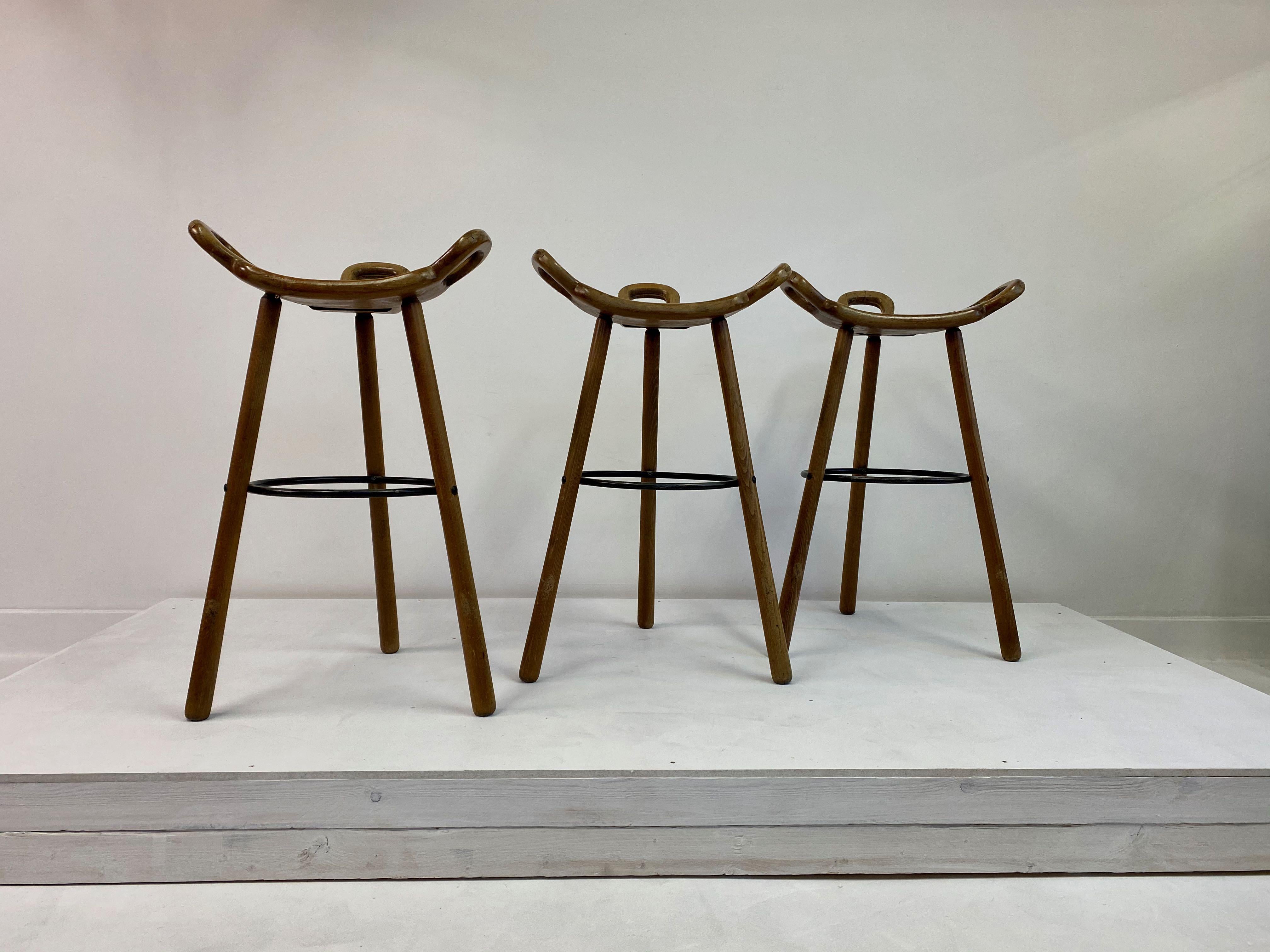 Vintage Set of Three 1970s Spanish Brutalist or Marbella Stools In Good Condition In London, London