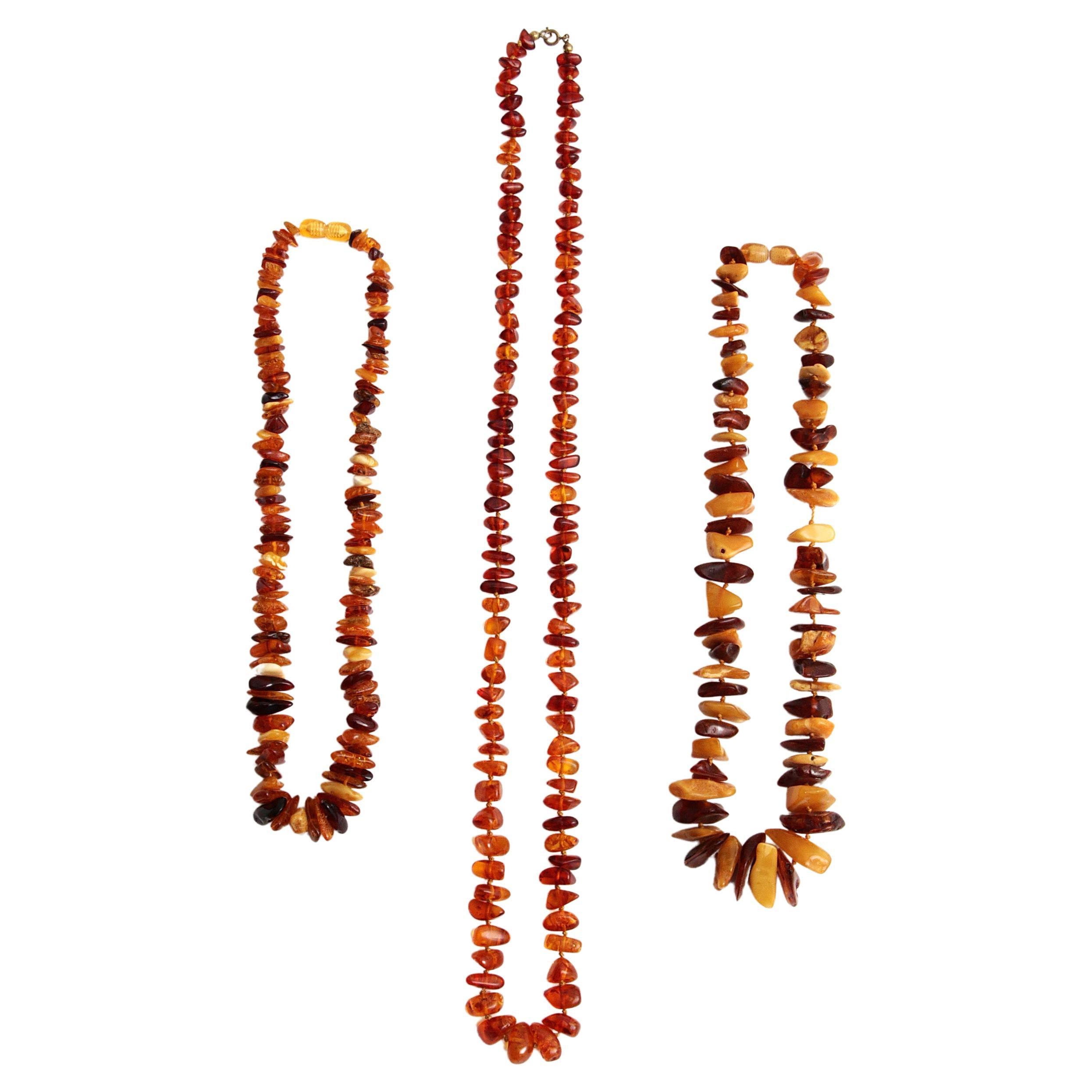 Vintage Set of Three Amber Necklaces, 1960s For Sale
