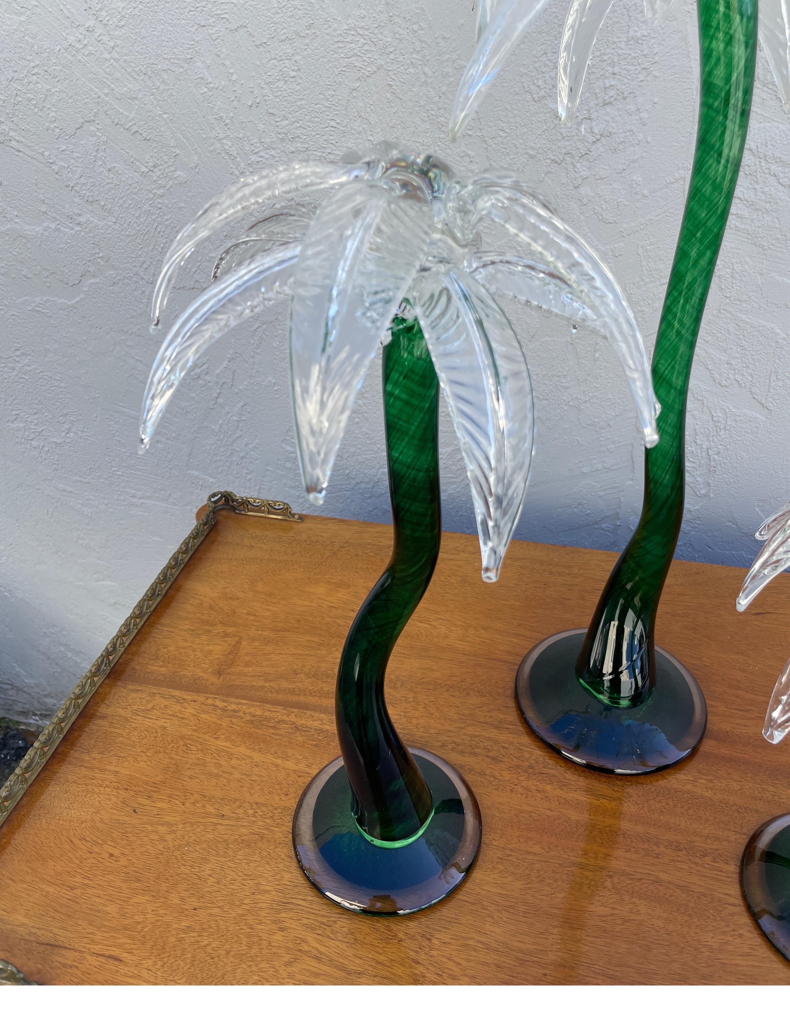 Vintage set of Three Art Glass Palm Tree Sculptures In Good Condition For Sale In West Palm Beach, FL